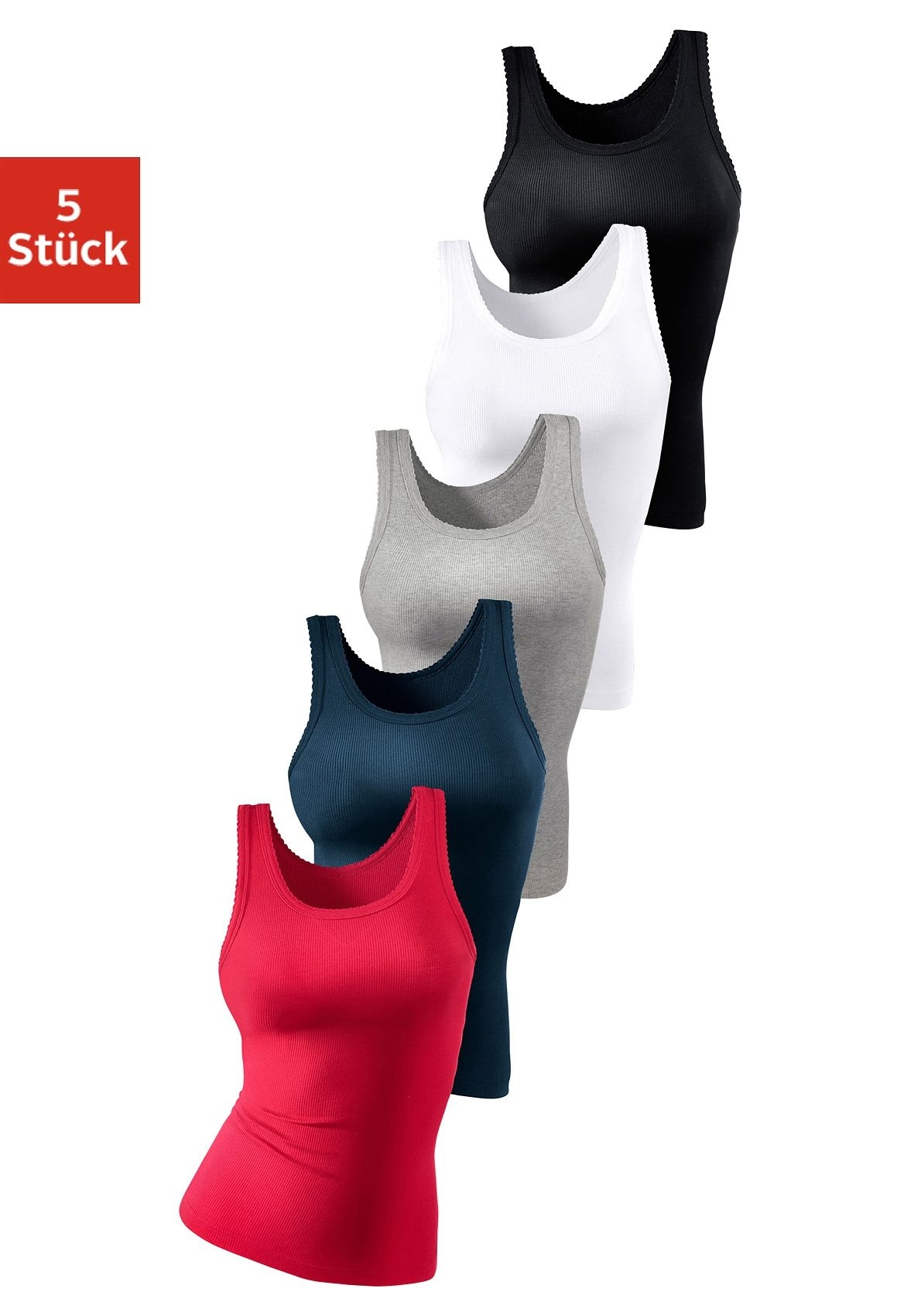 petite fleur by Lascana Unterhemd 5er-Pack, weiches, elastisches Feinripp-Material, schmale, anliegende Passform