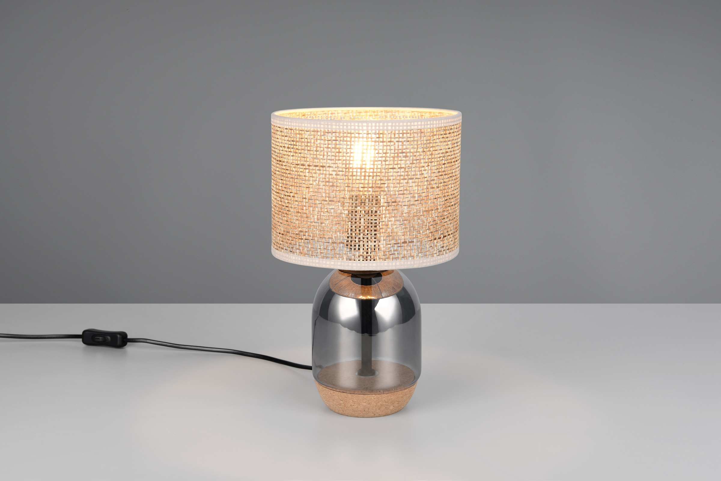 TRIO Leuchten Tischleuchte »TARA, Tischlampe, Fuß aus Glas & Kork, Lampenschirm aus Strohgeflecht« E27 1 Stk. warmweiß - kaltweiß exkl 1x E27 max 10W, Ø 25cm, Schnurschalter