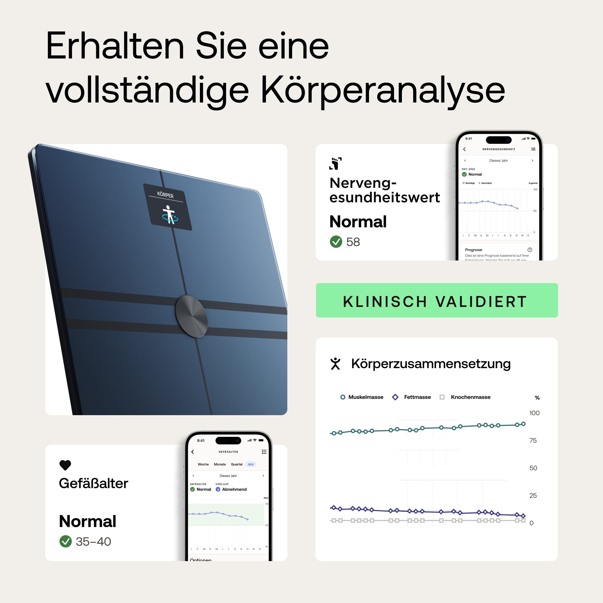 Withings Personenwaage »Body Comp, WLAN- oder Bluetooth-Konnektivität«, spezielle Modi für Schwangerschaft, Babys und Athleten