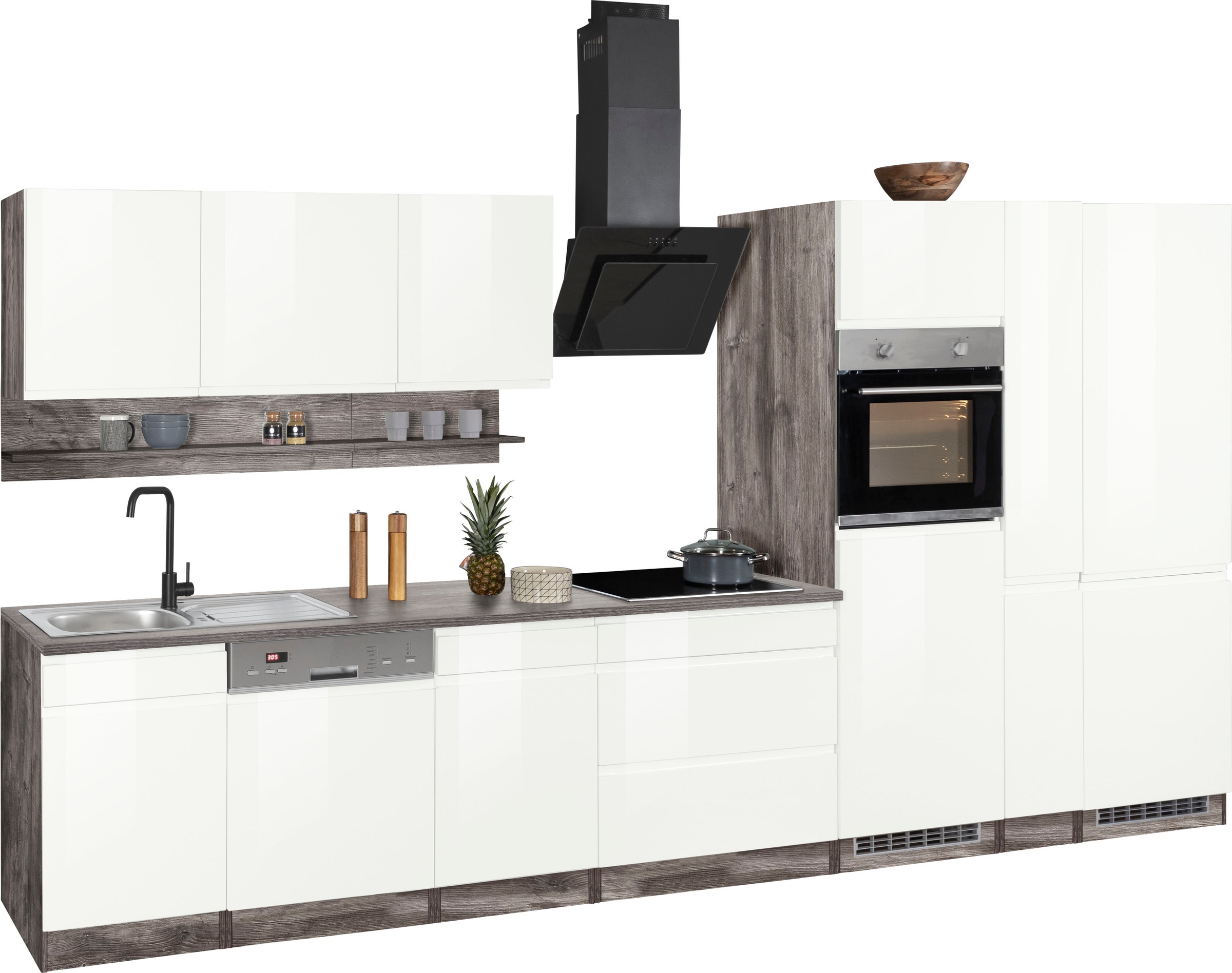 HELD MÖBEL Küchenzeile "Virginia", Breite 390 cm, mit Glaskeramik-oder Indu günstig online kaufen