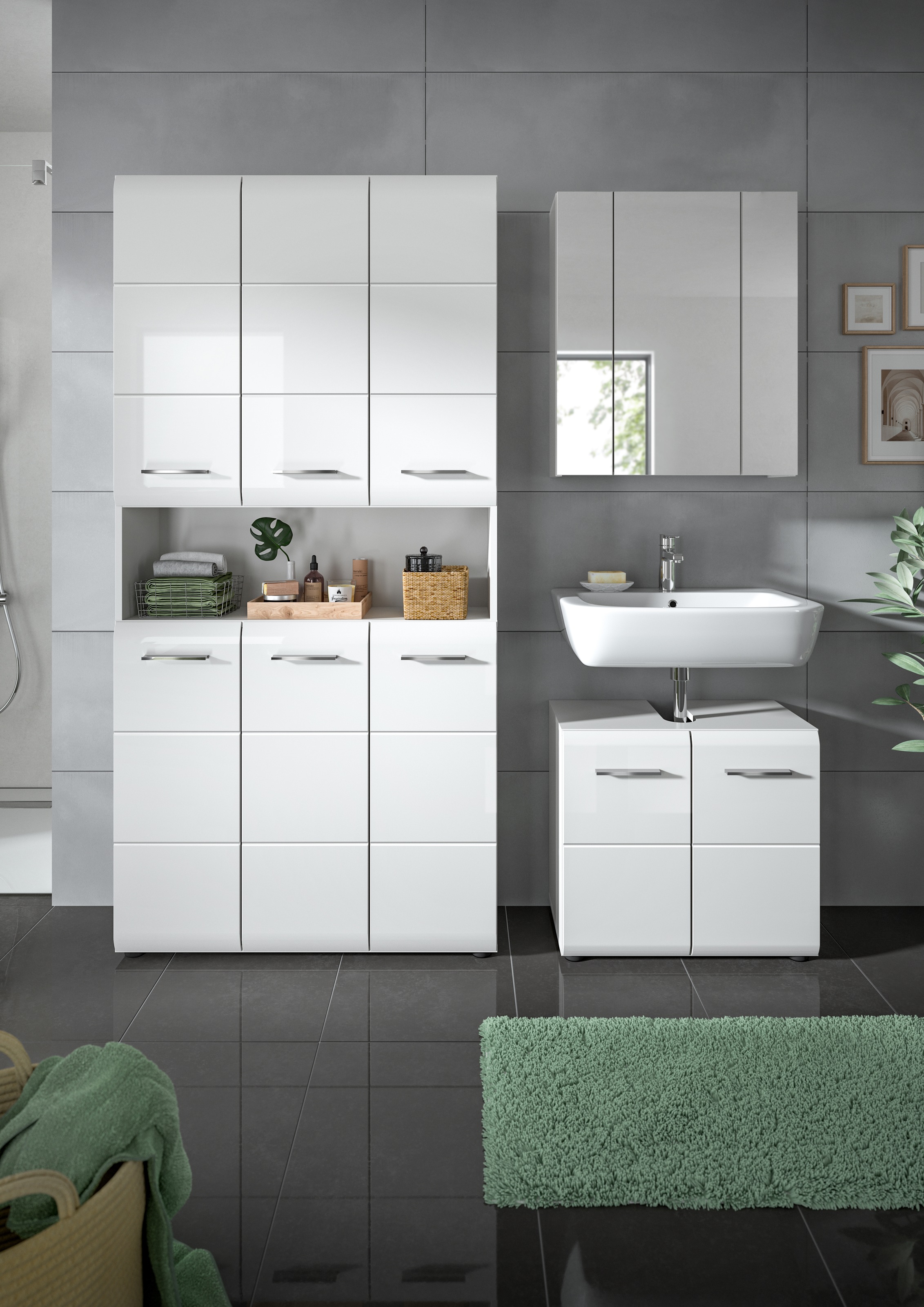 INOSIGN Badezimmer-Set, (Set, 4 St.), Florenz, Badkombination 3-tlg., Weiß günstig online kaufen