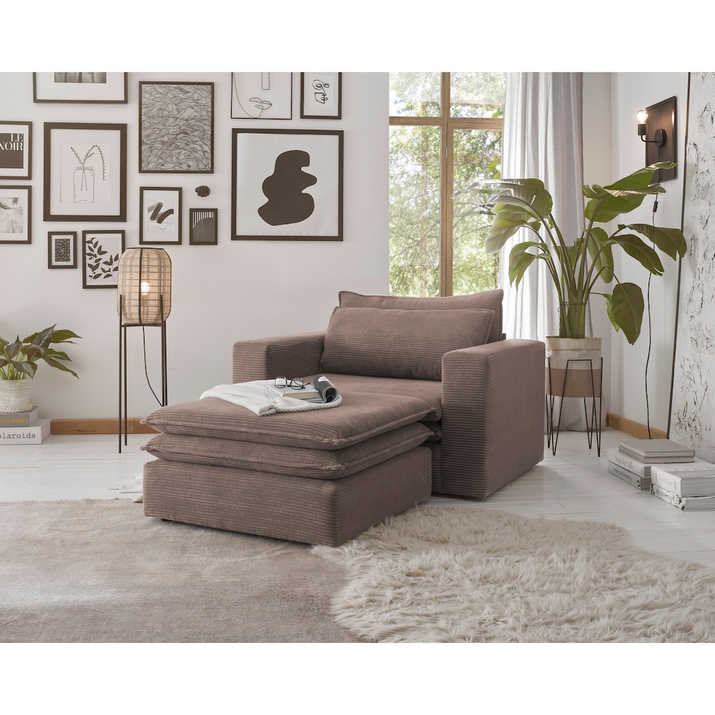 Places of Style Polstersessel »PIAGGE«, (2 tlg.), Hochwertiger Cord, Loveseat und Loveseat-Hocker im Set