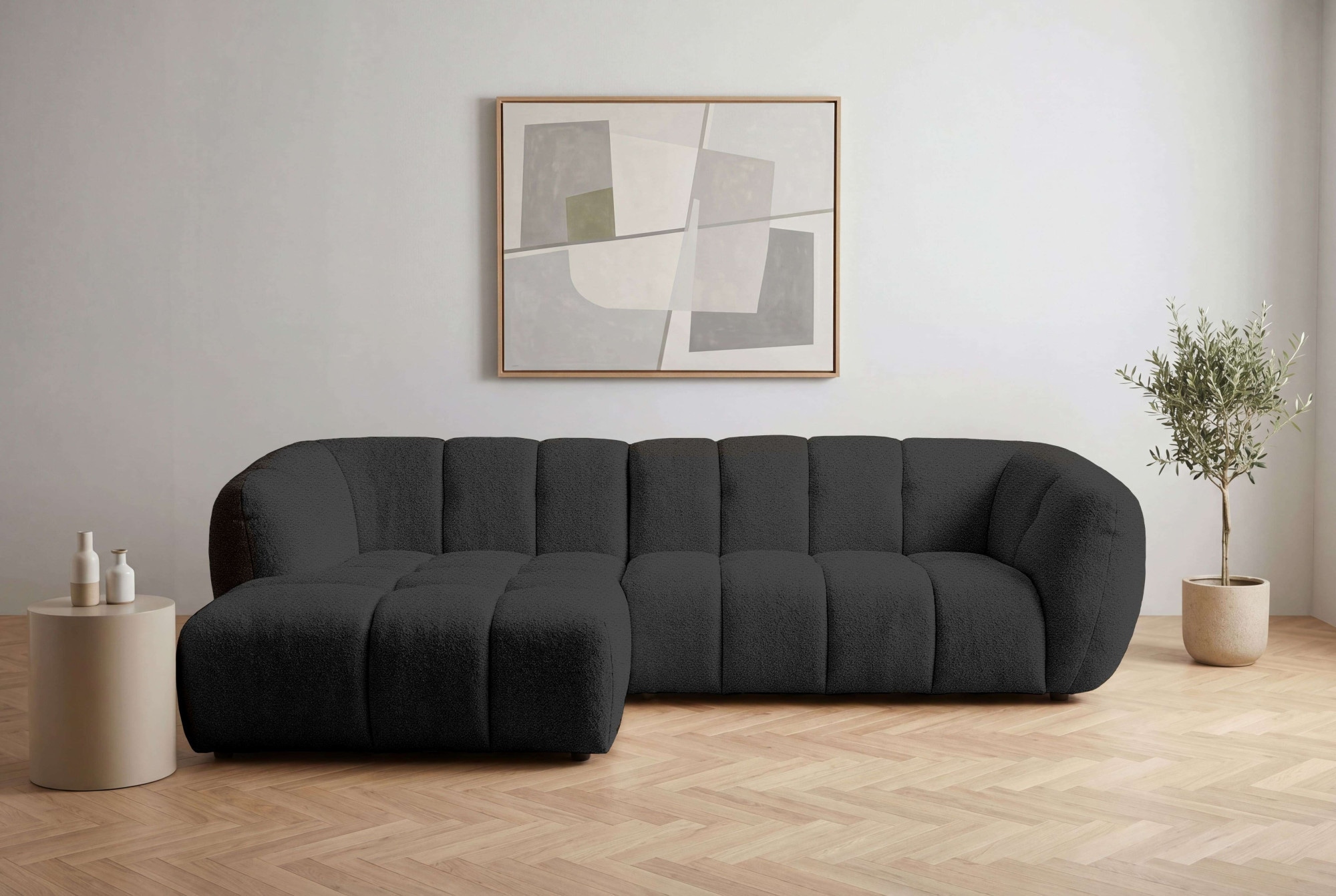 OTTO home Ecksofa »Gerron, Struktur-Chenille-Stoff mit Mélange-Effekt« Breite 271 cm, L-Form, vertikale Steppung, organische Rundungen