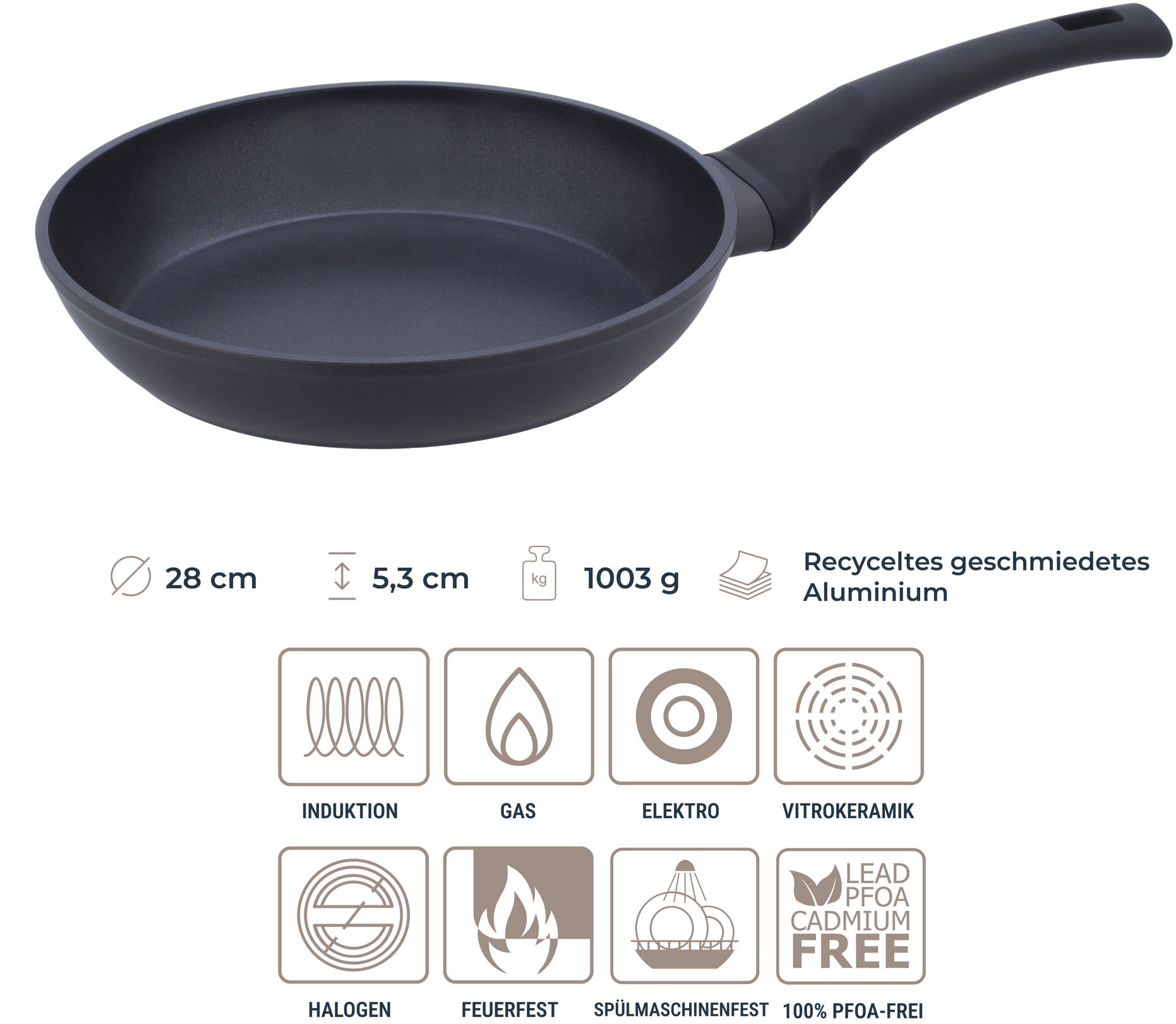 RESTO Kitchenware Pfannen-Set »Sagitta, antihaftbeschichtet und spülmaschinenfest«, Aluminium, (Set, 3 tlg., 1x Bratpfanne Ø 20, 1x Bratpfanne Ø 24, 1x Bratpfanne Ø 28), für alle Herdarten geeignet, auch Induktion