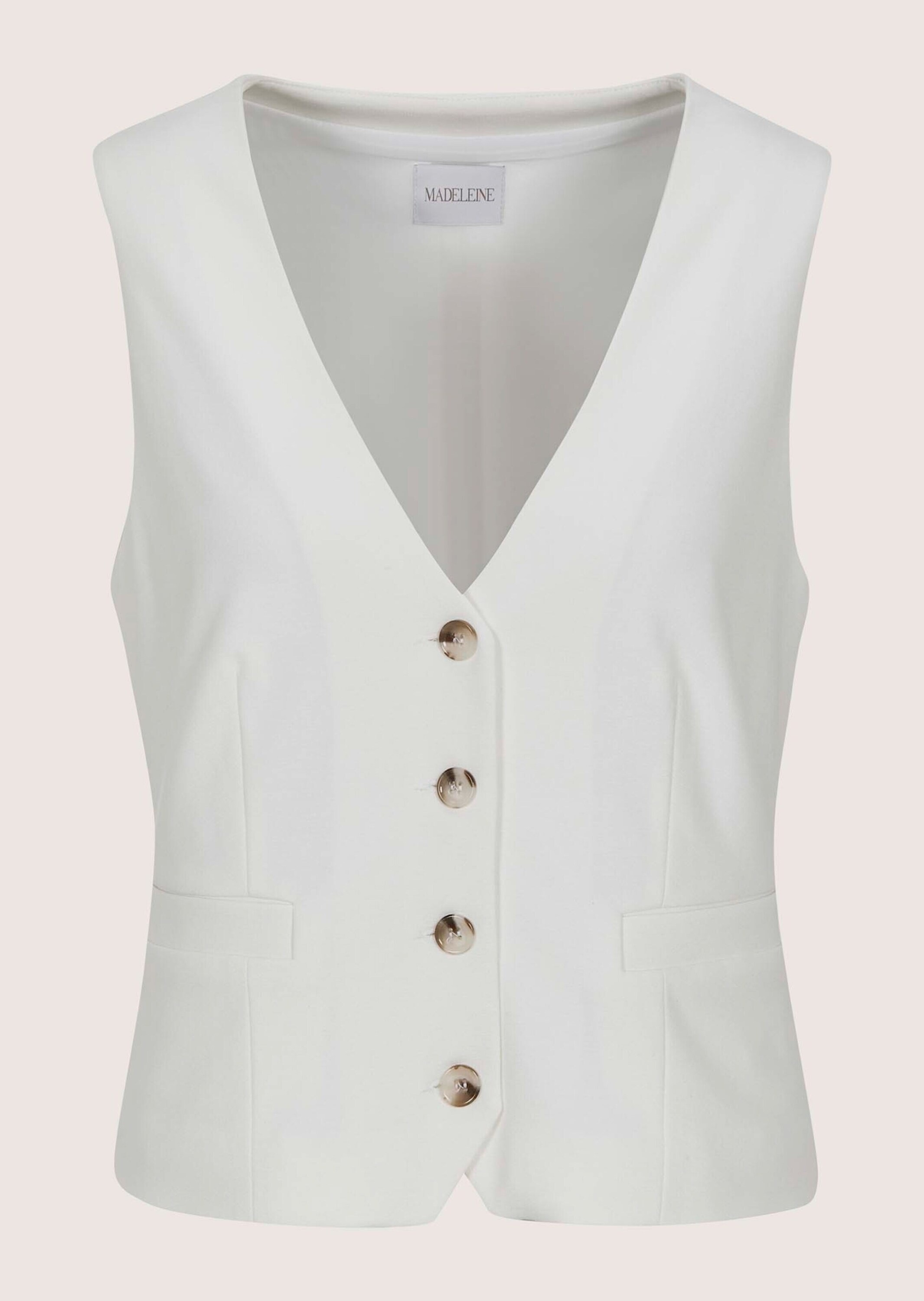 MADELEINE Damen Kurzweste "Weste Ärmellose Weste", weiß, Modern, Gr. 46, Obermaterial: 65% Viskose CV. 30% Polyamid PA. 5% Elasthan EL., Westen