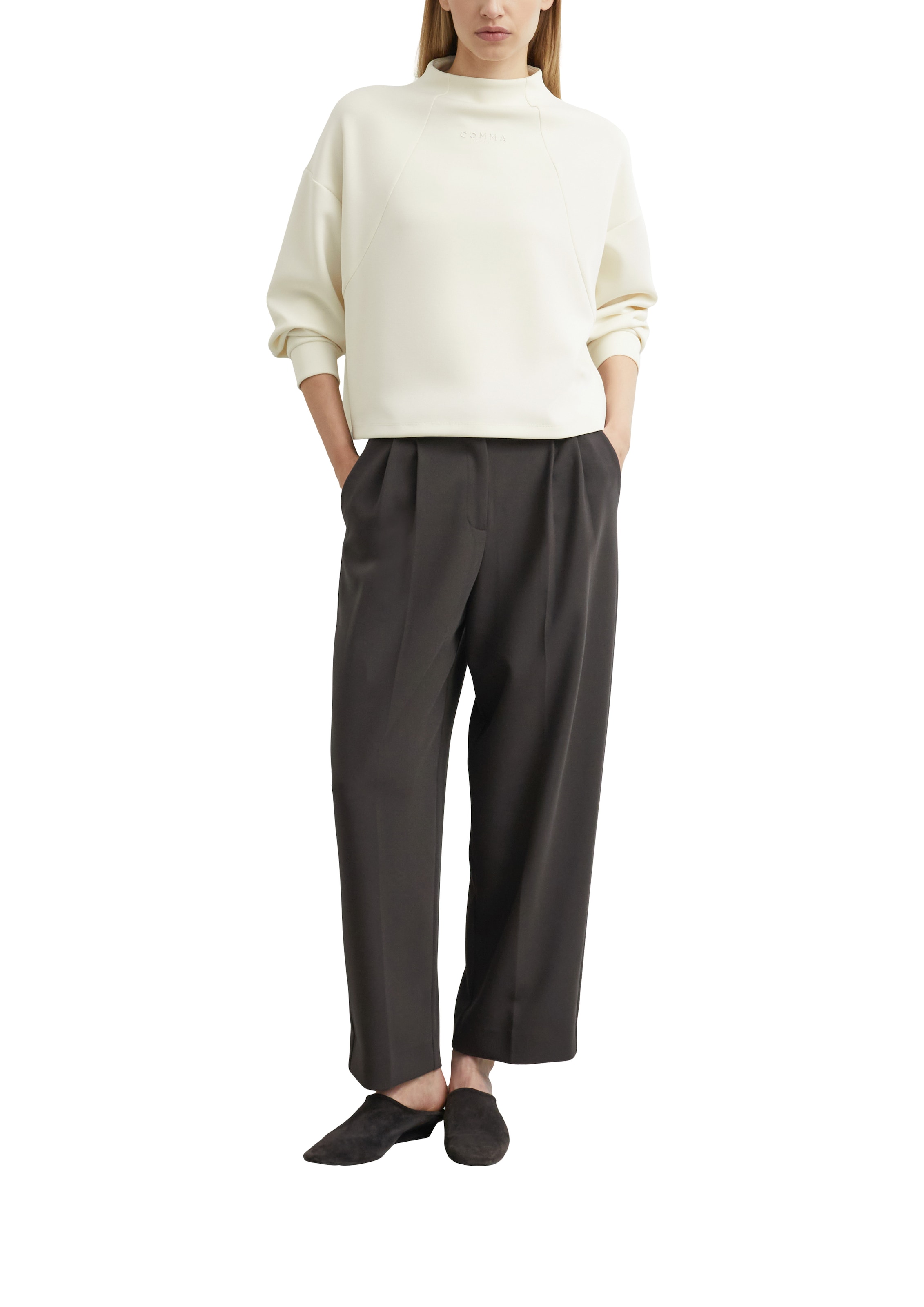 Comma Sweater , mit Stehkragen / Logo-Stickerei / Viskose mit Stretch
