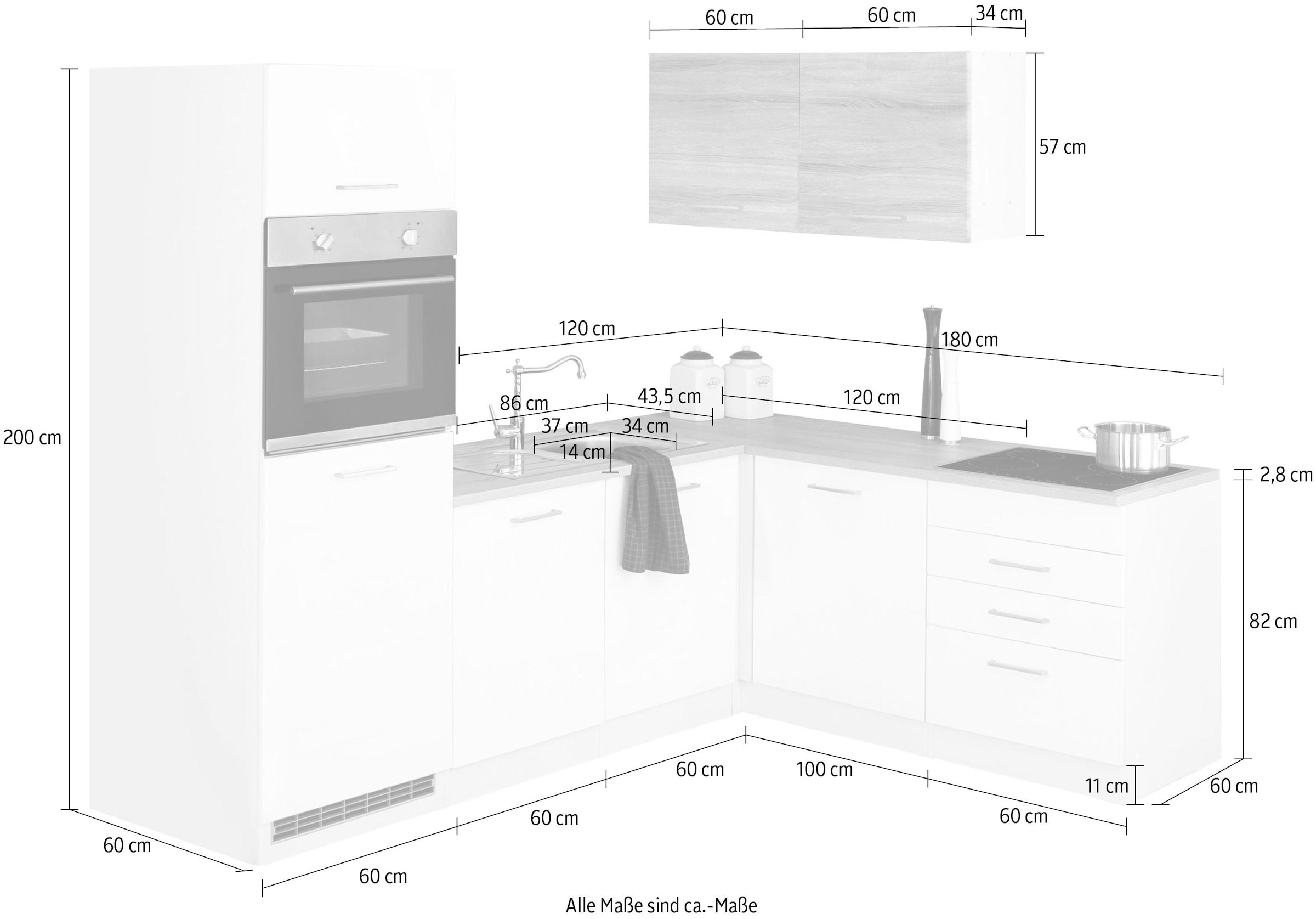 KOCHSTATION Winkelküche »KS-Visby«, ohne E-Geräte, Winkel 240 x 180cm für Kühlschrank u. Geschirrspüler