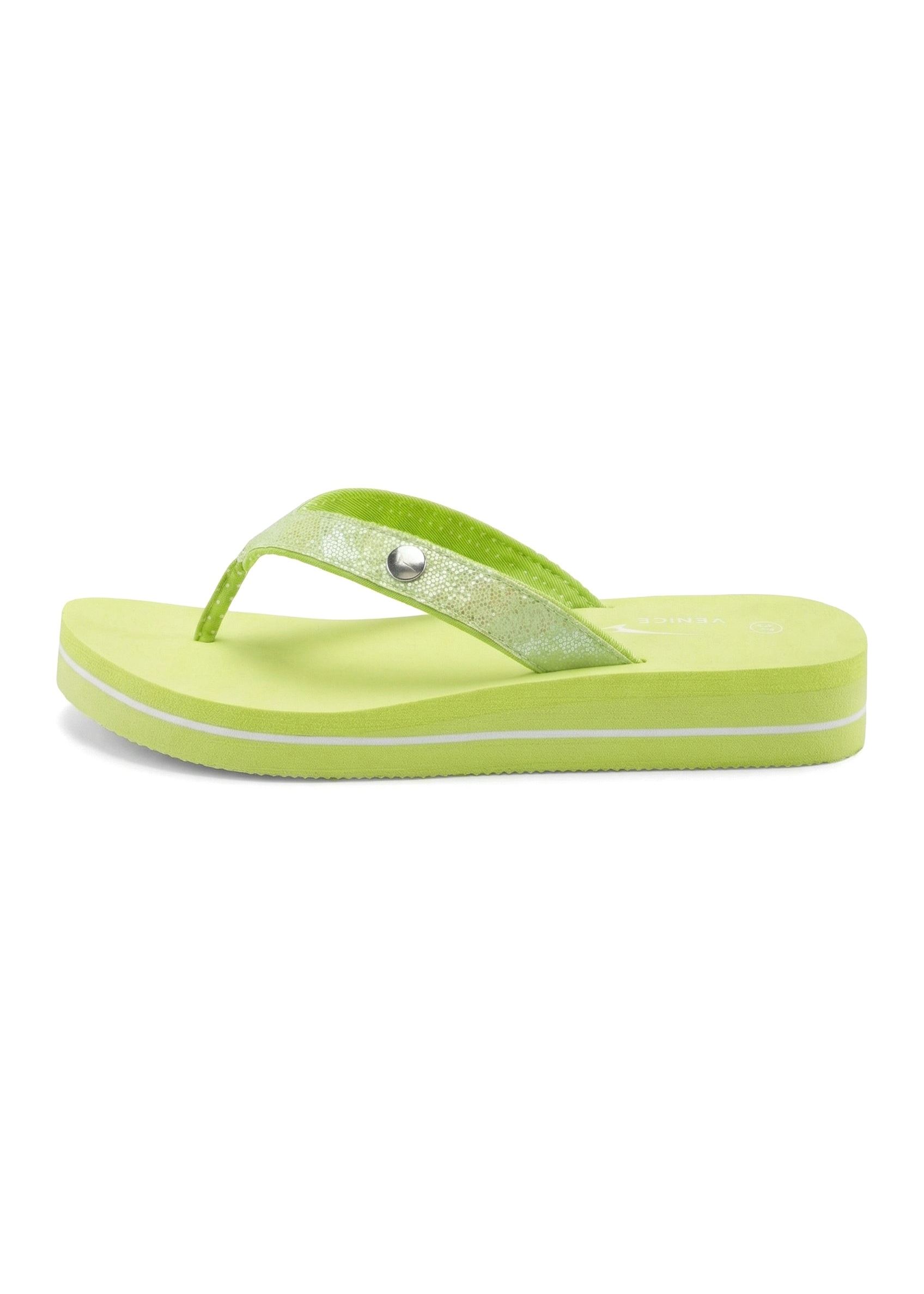 Badezehentrenner VENICE BEACH "Sandale, Badeschuh, Badelatsche, Flip Flop, Badeschlappe, Pantolette", Damen, Gr. 39, lime, Obermaterial: 100% Textilmaterial. Decksohle: 100% Synthetik. Futter: 100% Textilmaterial. Laufsohle: 100% Synthetik, Glitzer, unifa 2
