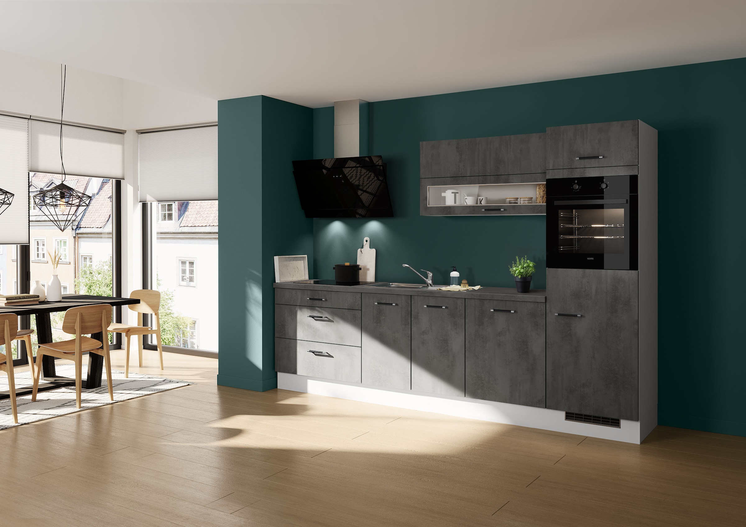IMPULS KÜCHEN Küchenzeile »Prag, Ausrichtung wählbar, Schubkästen mit Soft-Close« Set,  vormontiert, in verschiedenen Farben erhältlich, Breite 300 cm