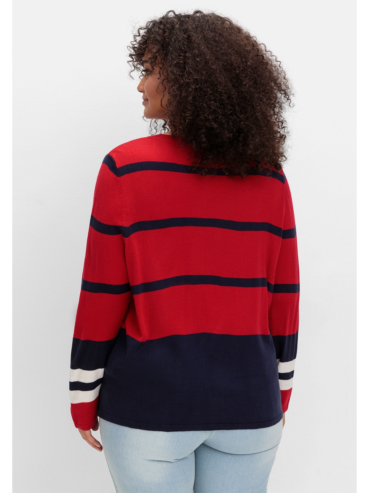 Sheego Rundhalspullover "Große Größen", im Colourblocking-Streifenmix günstig online kaufen