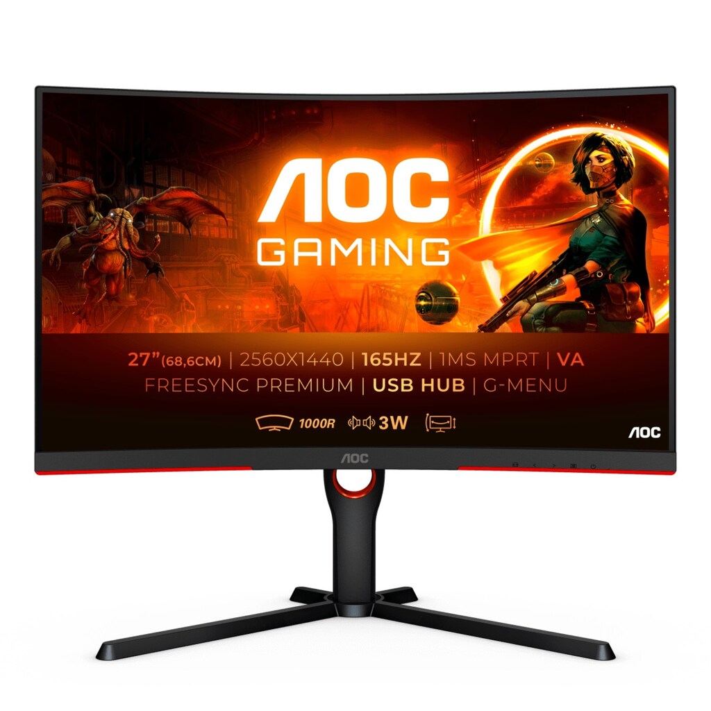 AOC Curved-Gaming-Monitor »CQ27G3SU/BK«, 68,6 cm/27 Zoll, 2560 x 1440 px, QHD, 1 ms Reaktionszeit, 165 Hz