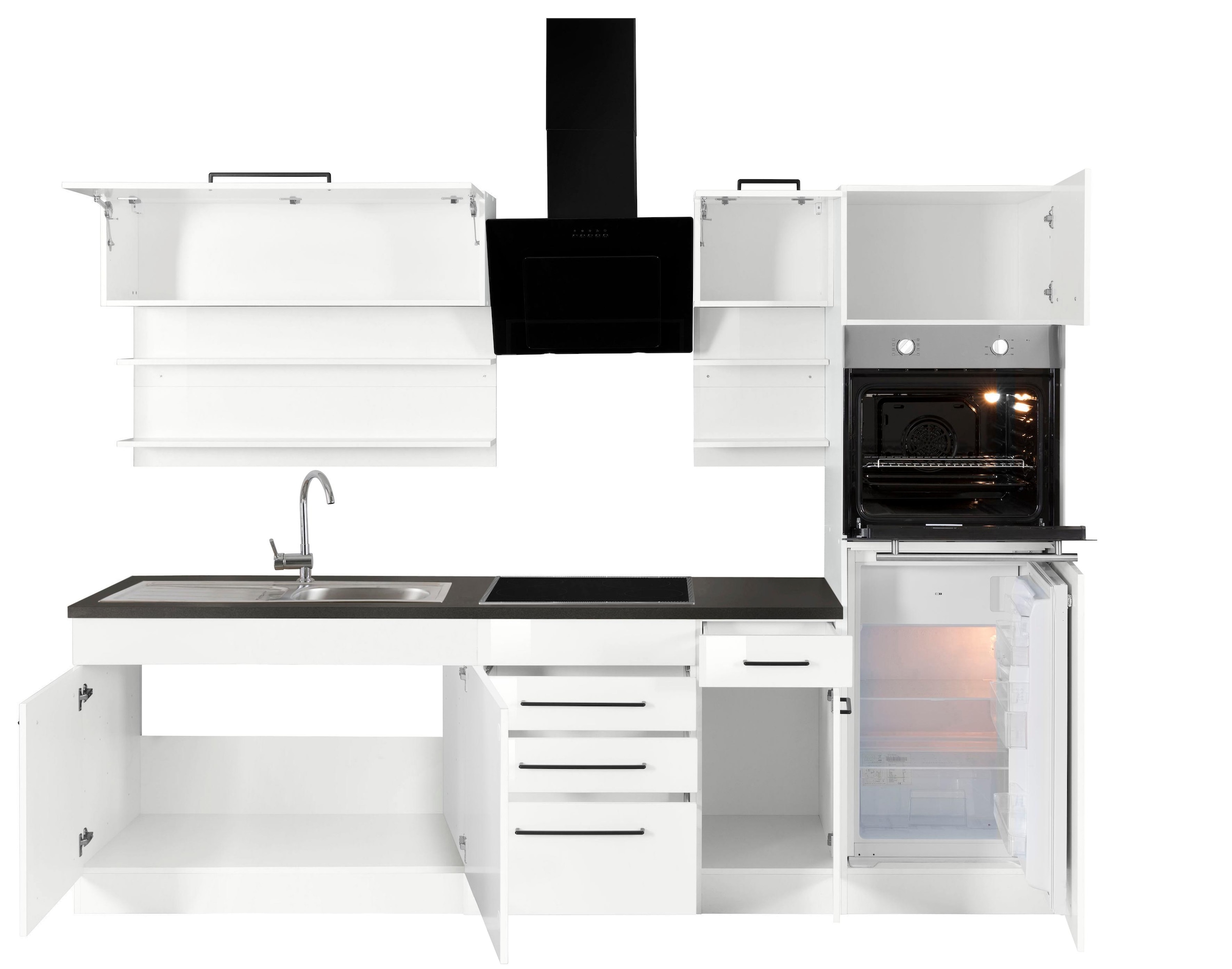 KOCHSTATION Küchenzeile »KS-Tulsa«, ohne E-Geräte, Breite 270 cm, schwarze Metallgriffe, MDF Fronten