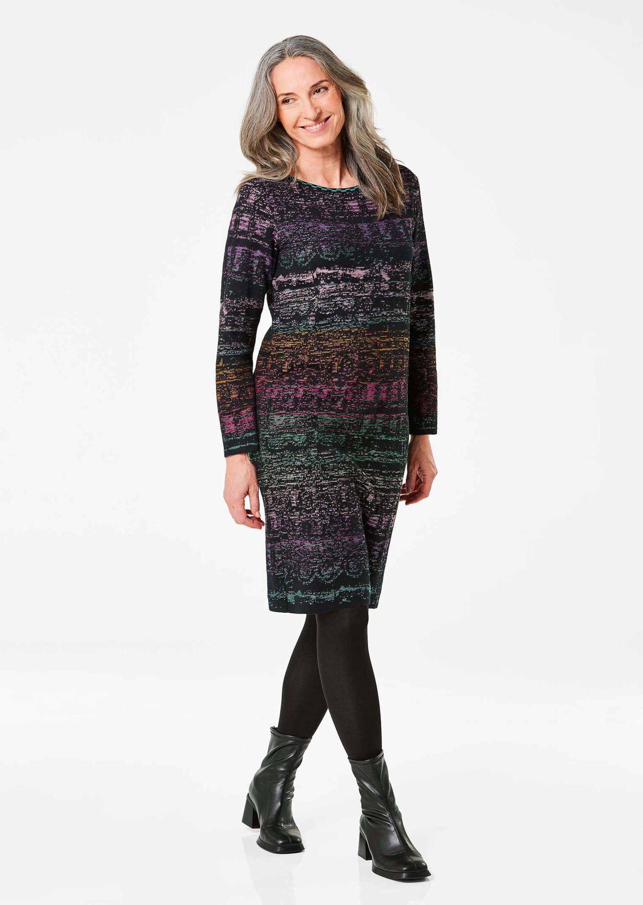 Strickpullover GOLDNER "Kurzgröße Baumwoll-Strickkleid, Rundhals", Damen, Gr. 24, bunt, Obermaterial: 50% Baumwolle CO. 50% Polyacryl PAN., Tubular, Pullover Strickpullover, Jacquardmuster 2