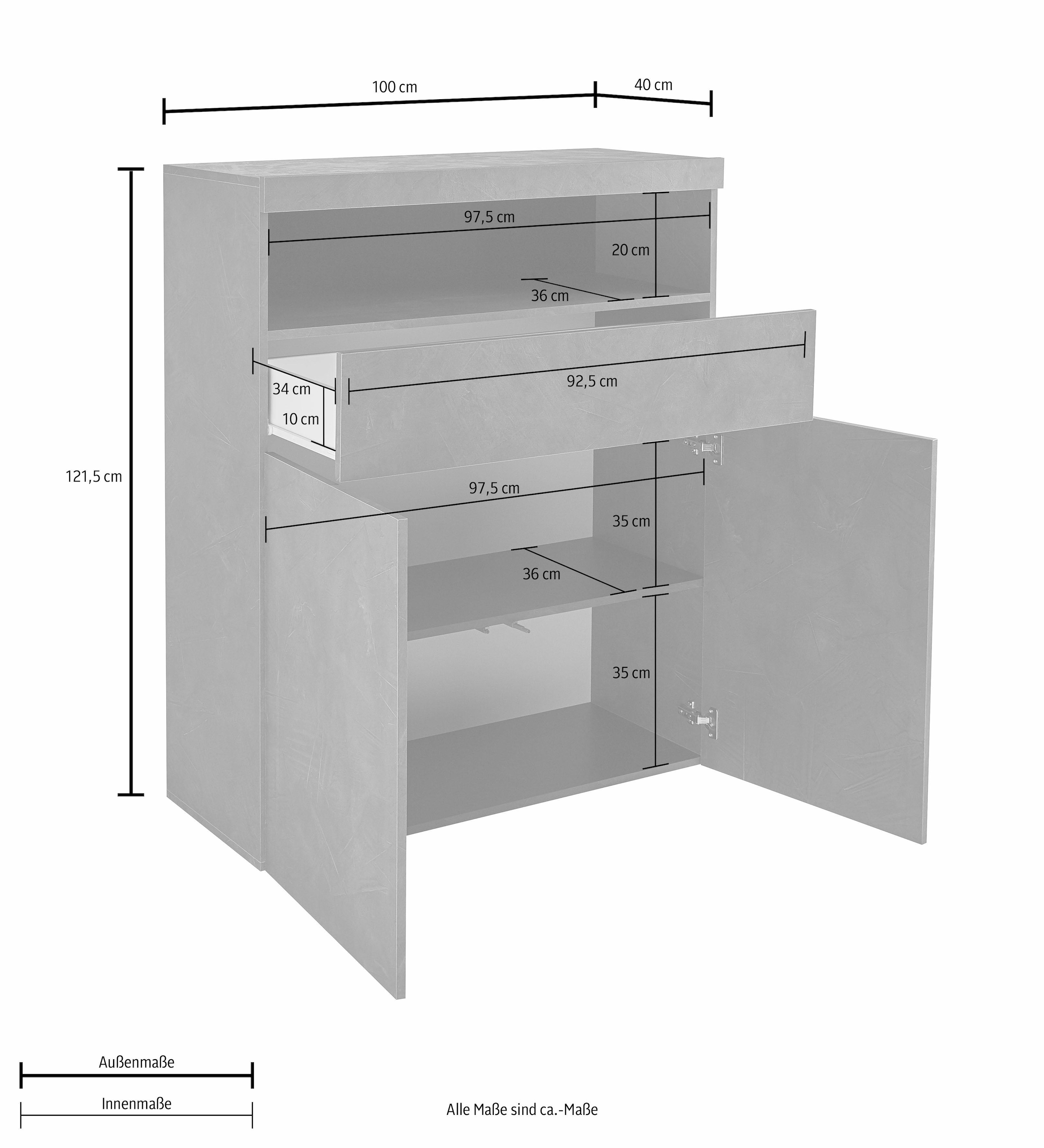 INOSIGN Highboard »Schrank, Hochschrank, Hochkommode«, mit 2 Türen und 1 Schubkasten, Breite 100 cm, ohne Beleuchtung