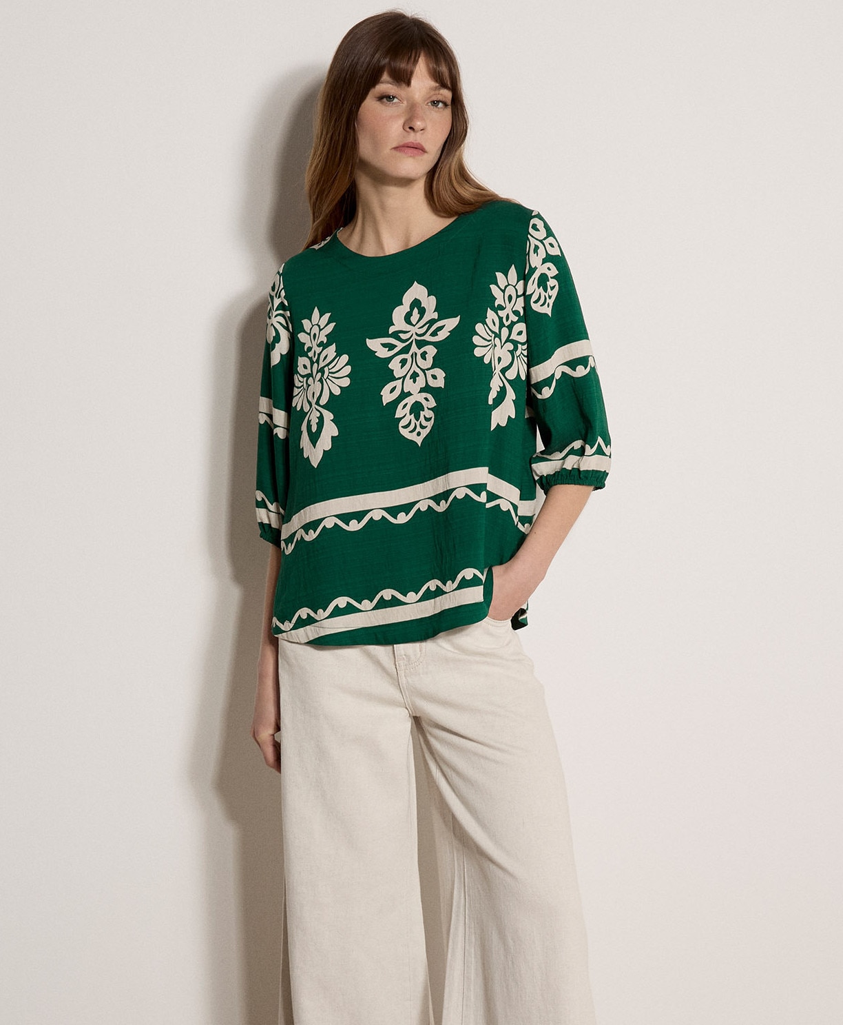 Apricot Blusentop "Folk Floral Bluse" mit Blumenapplikation