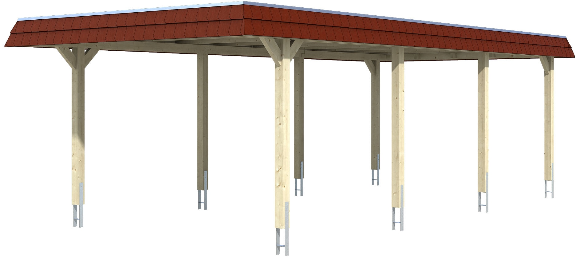 Skanholz Einzelcarport "Wendland", Leimholz-Fichte, 341 cm, Eiche hell, mit EPDM-Dach, rote Blende