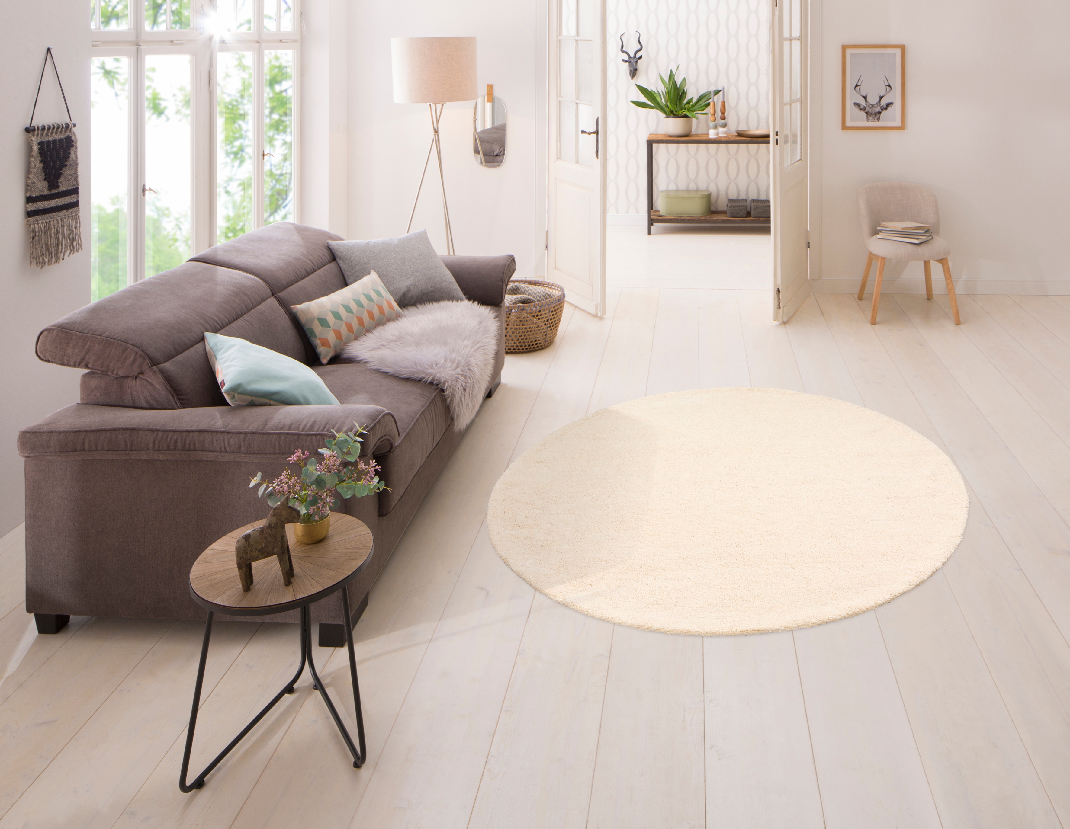 OTTO home Wollteppich "Mohan, handgeknüpft" rund 25 mm Höhe echter Berber aus Marokko, reine Wolle, Woll-Shaggy, Wohnzimmer