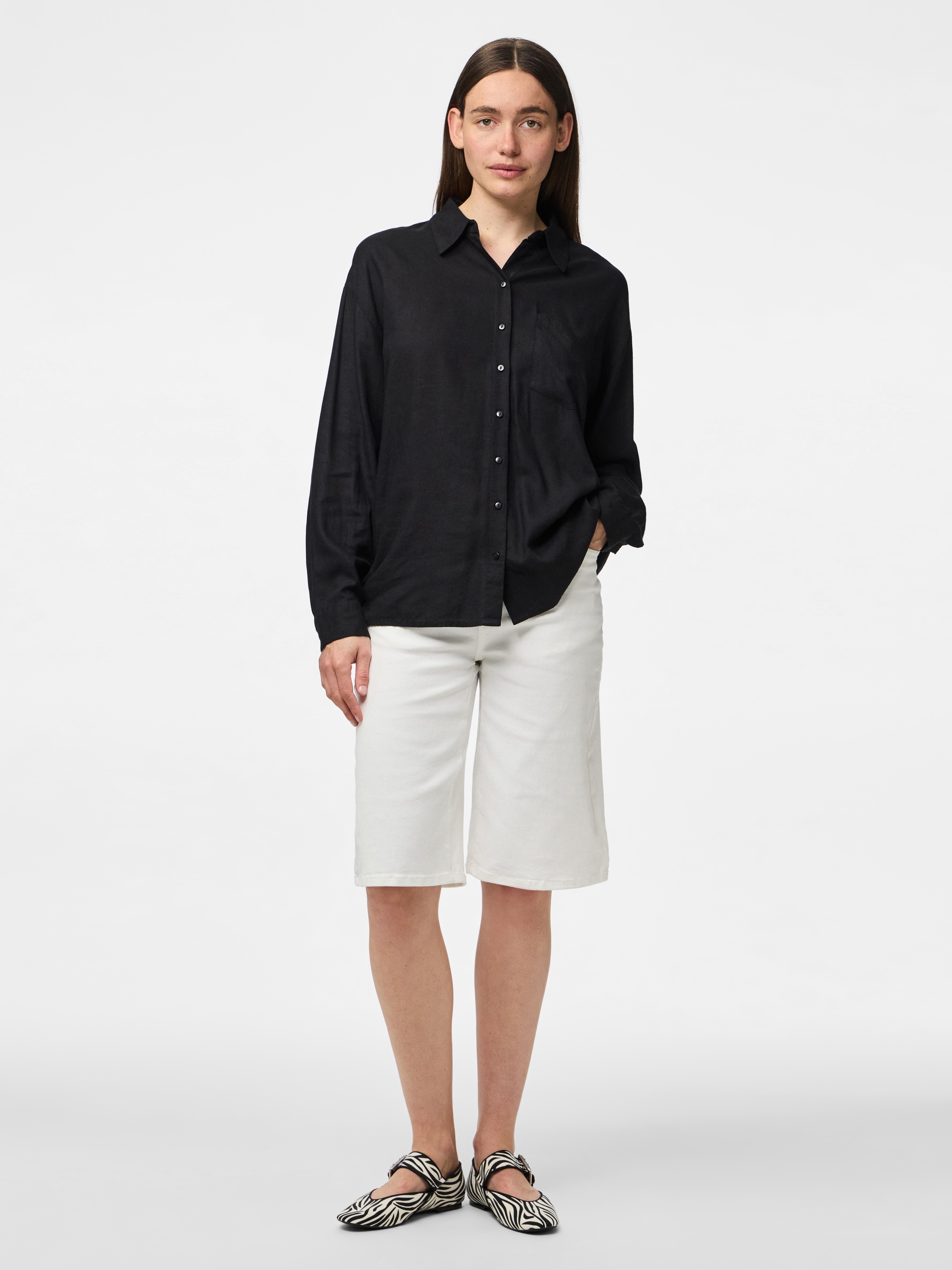 pieces Hemdbluse »PCPIA LS LOOSE SHIRT WVN NOOS«, mit Leinen