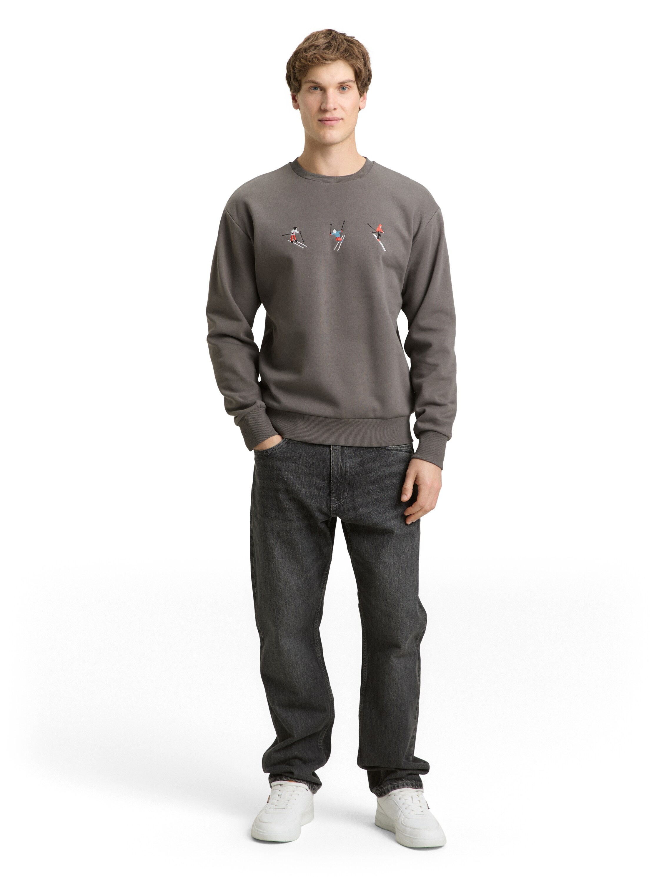 TOM TAILOR Denim Sweater , mit Ski-Motiven bestickt

