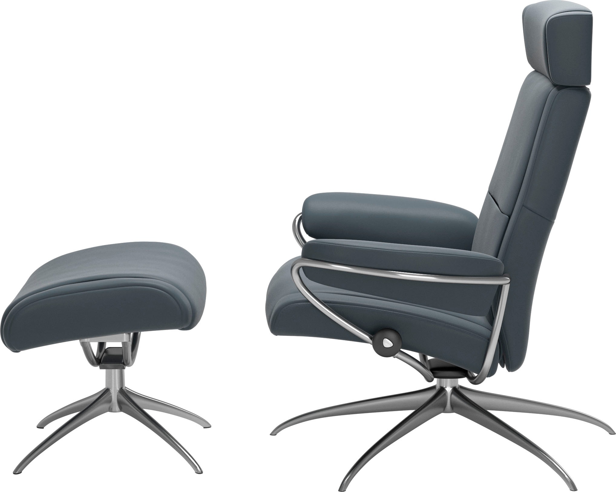 Stressless® Relaxsessel »Paris«, (Set, Relaxsessel mit Hocker), mit Hocker, Low Back mit Kopfstütze, mit Star Base, Gestell Chrom