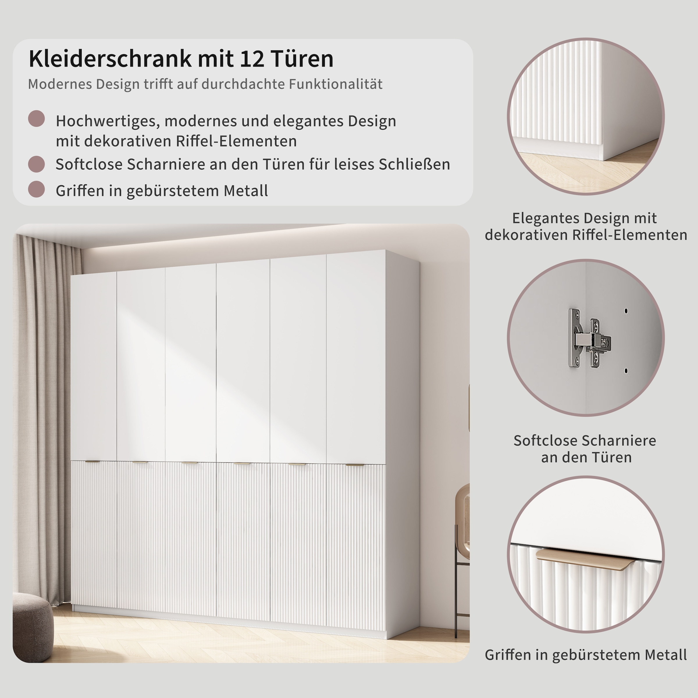 OTTO home Kleiderschrank »Jorella Schlafzimmerschrank Garderobe mit Softclose Türen« eleganter Schlafzimmerschrank Rillendesign Trend Breite 241cm