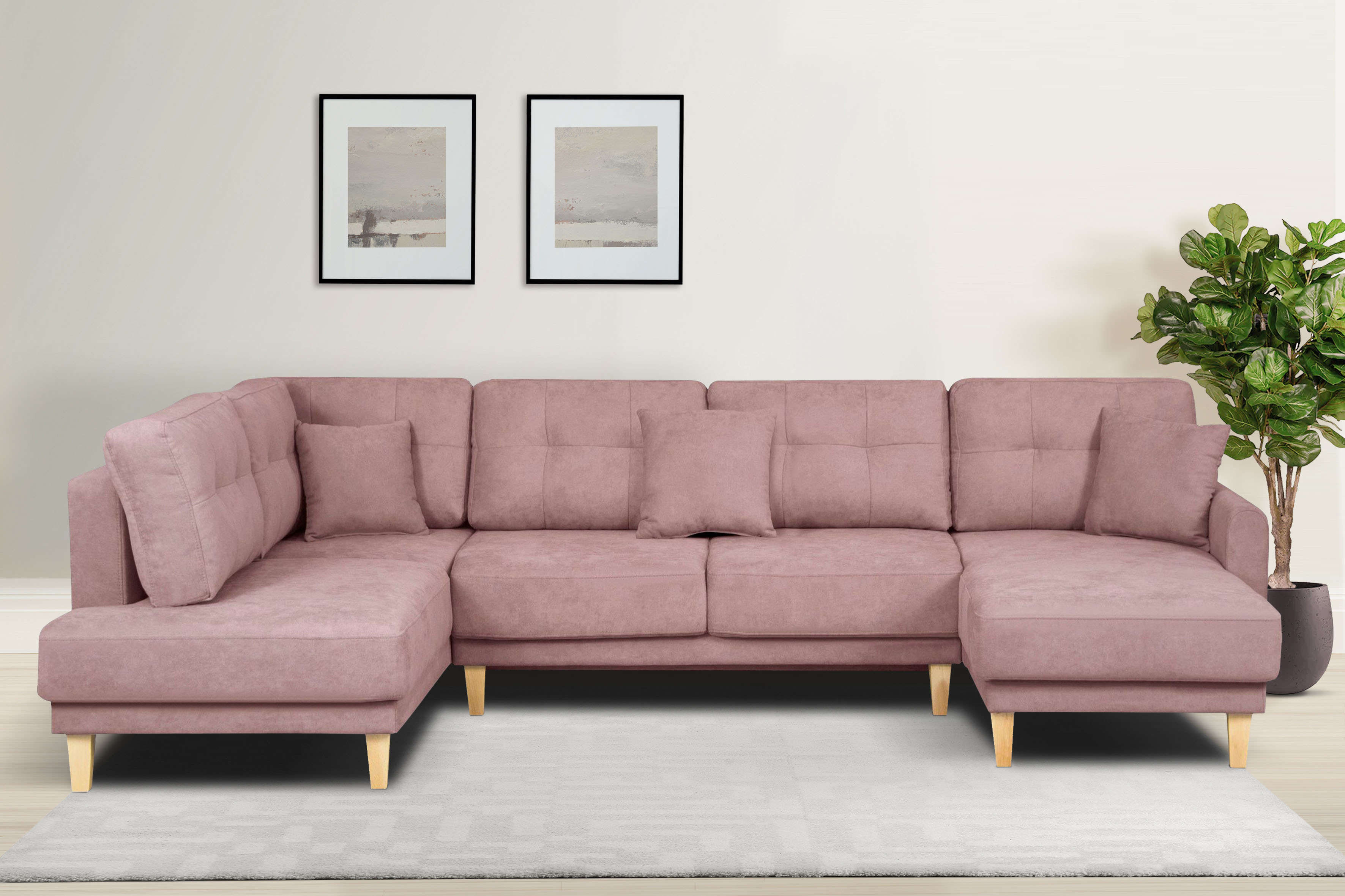 OTTO home Wohnlandschaft "TRIPLO U-Form wahlweise mit Schlaffunktion, B/T/H: 310/192/90 cm" Schlafsofa, auch mit Bettkasten, Steppung im Rückenkissen