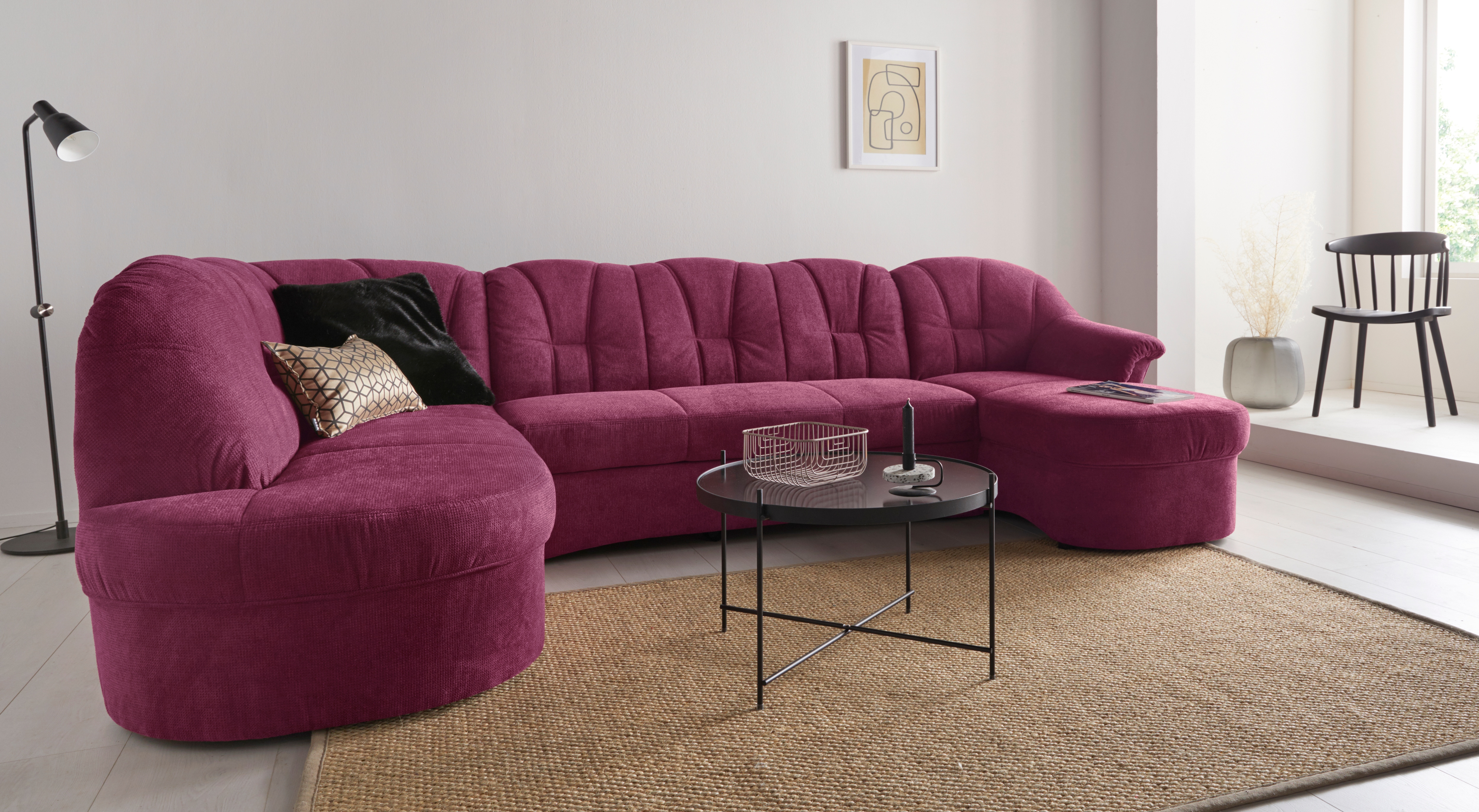 DOMO collection Wohnlandschaft "Papenburg elegand & zeitlos, viel Platz, Breite 297cm, U-Form" in großer Farbvielfalt, wahlweise Bettfunktion, frei im Raum stellbar