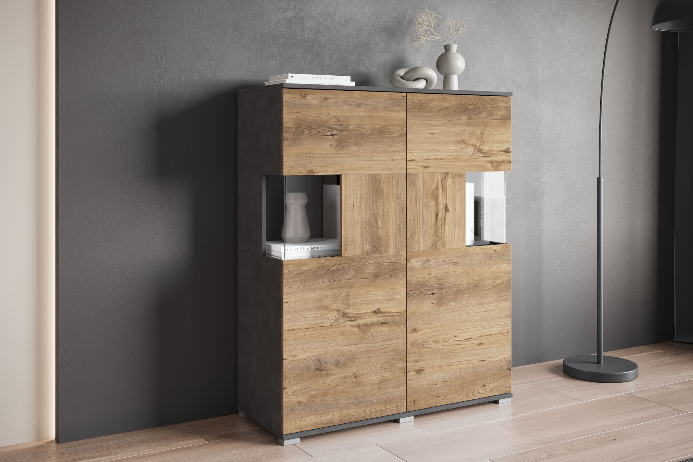 INOSIGN Highboard »Kenia«, (1 St.), Modernes Highboard mit Glastüren, Breite 100 cm