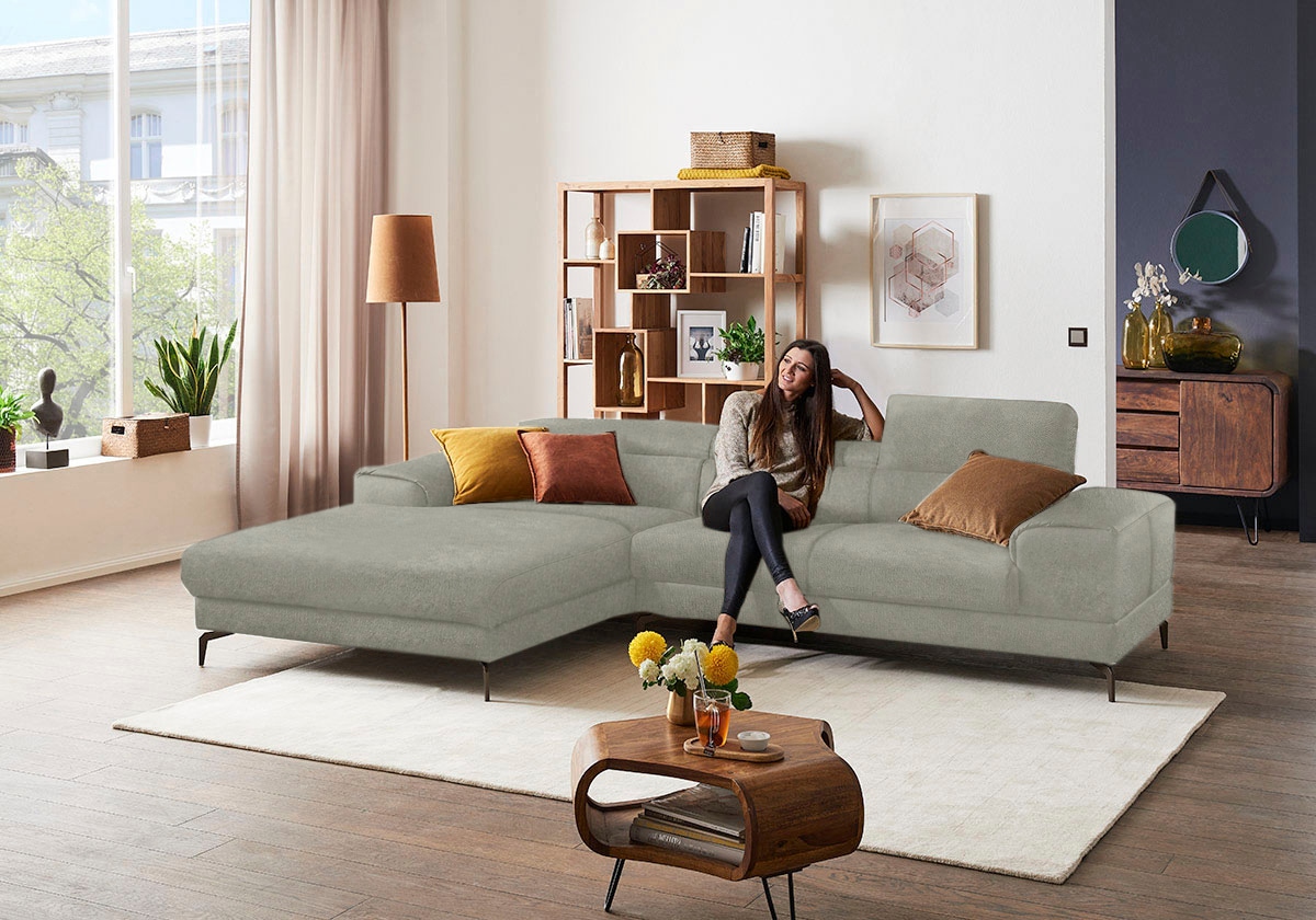 W.SCHILLIG Ecksofa "Piedroo, Designsofa mit tollem Sitzkomfort, elegant und bequem, L-Form" Kopfteilverstellung, wahlweise mit Sitztiefenverstellung, Breite 303cm