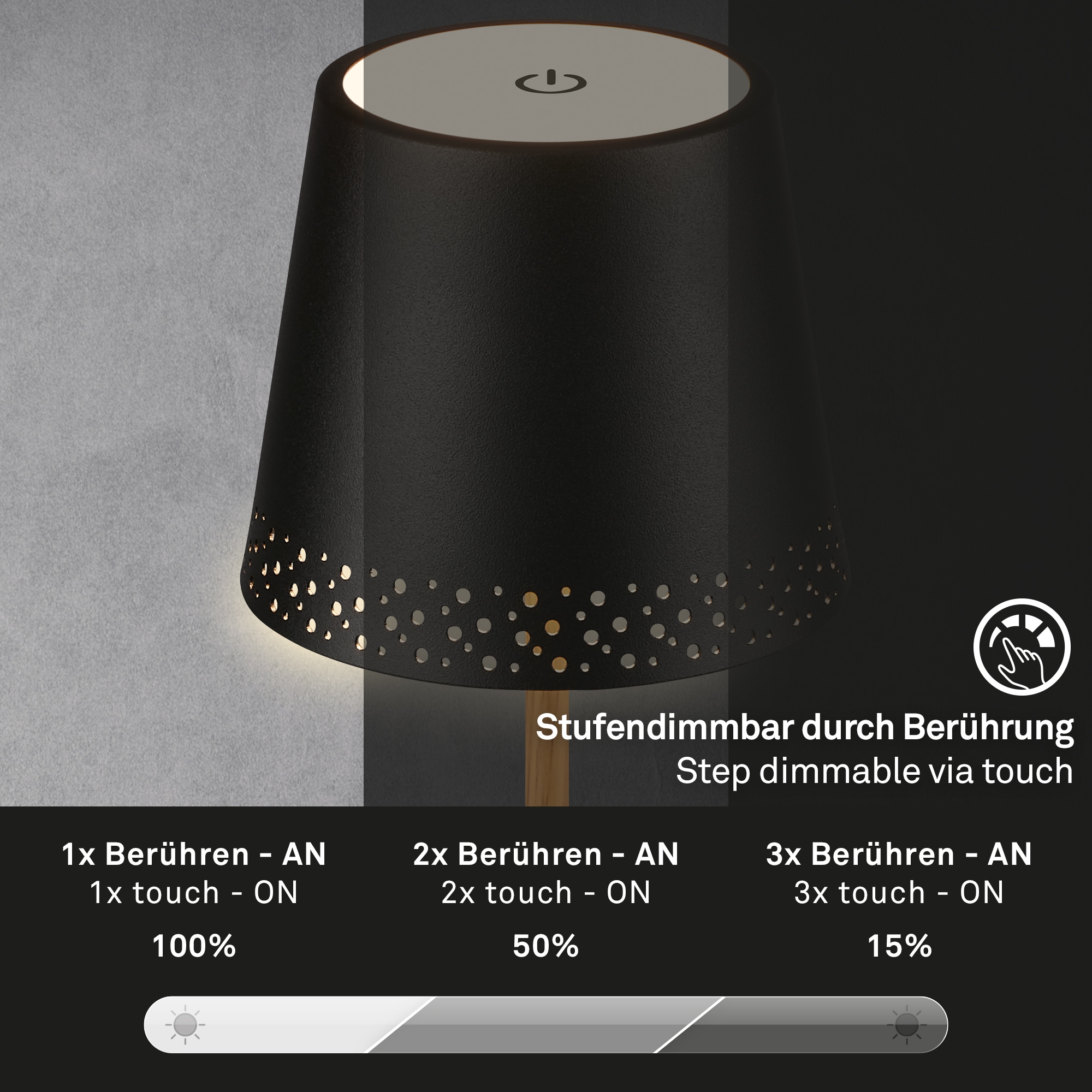 Briloner Leuchten LED Tischleuchte »KIKI« LED-Modul 1 Stk. Warmweiß mit Akku, höhenverstellbar, USB-C, warmweiß, IP44, schwarz, 38 cm