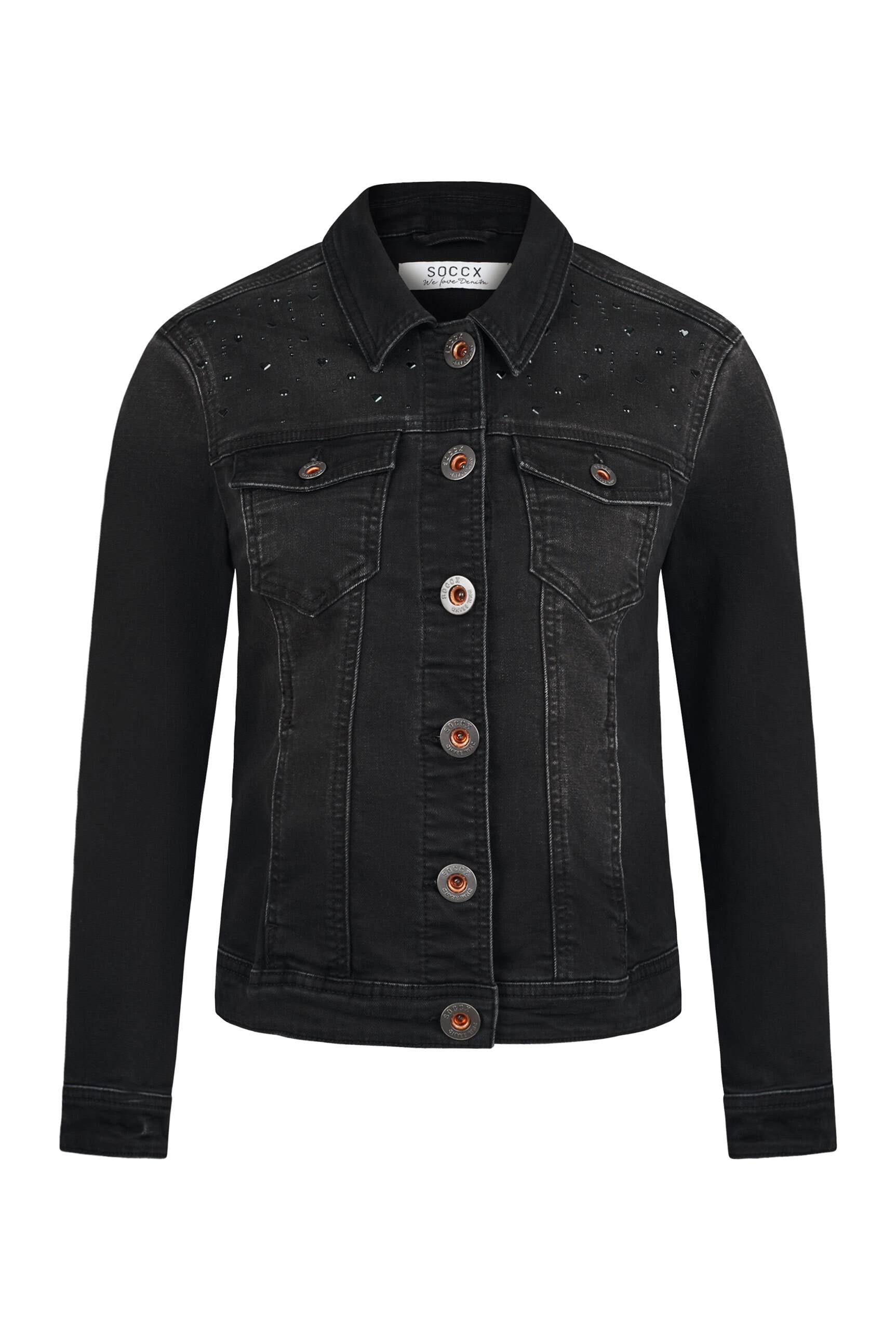 SOCCX Jeansjacke ohne Kapuze mit Schmuckelemente