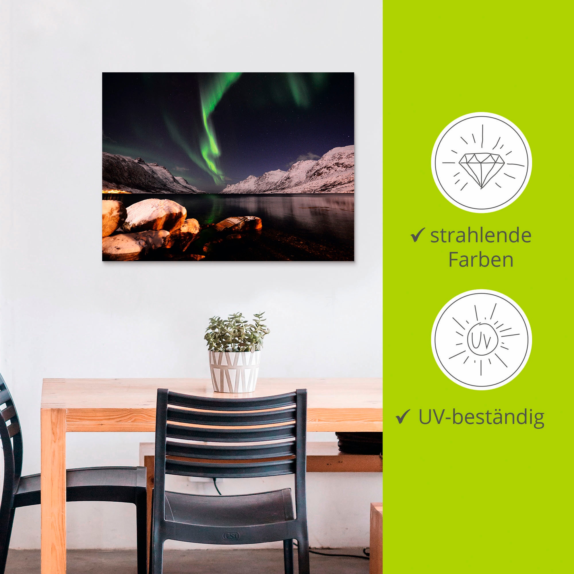 Artland Wandbild »Nordlicht Norwegen II«, Himmel, (1 St.), als Alubild, Outdoorbild, Poster in verschied. Größen