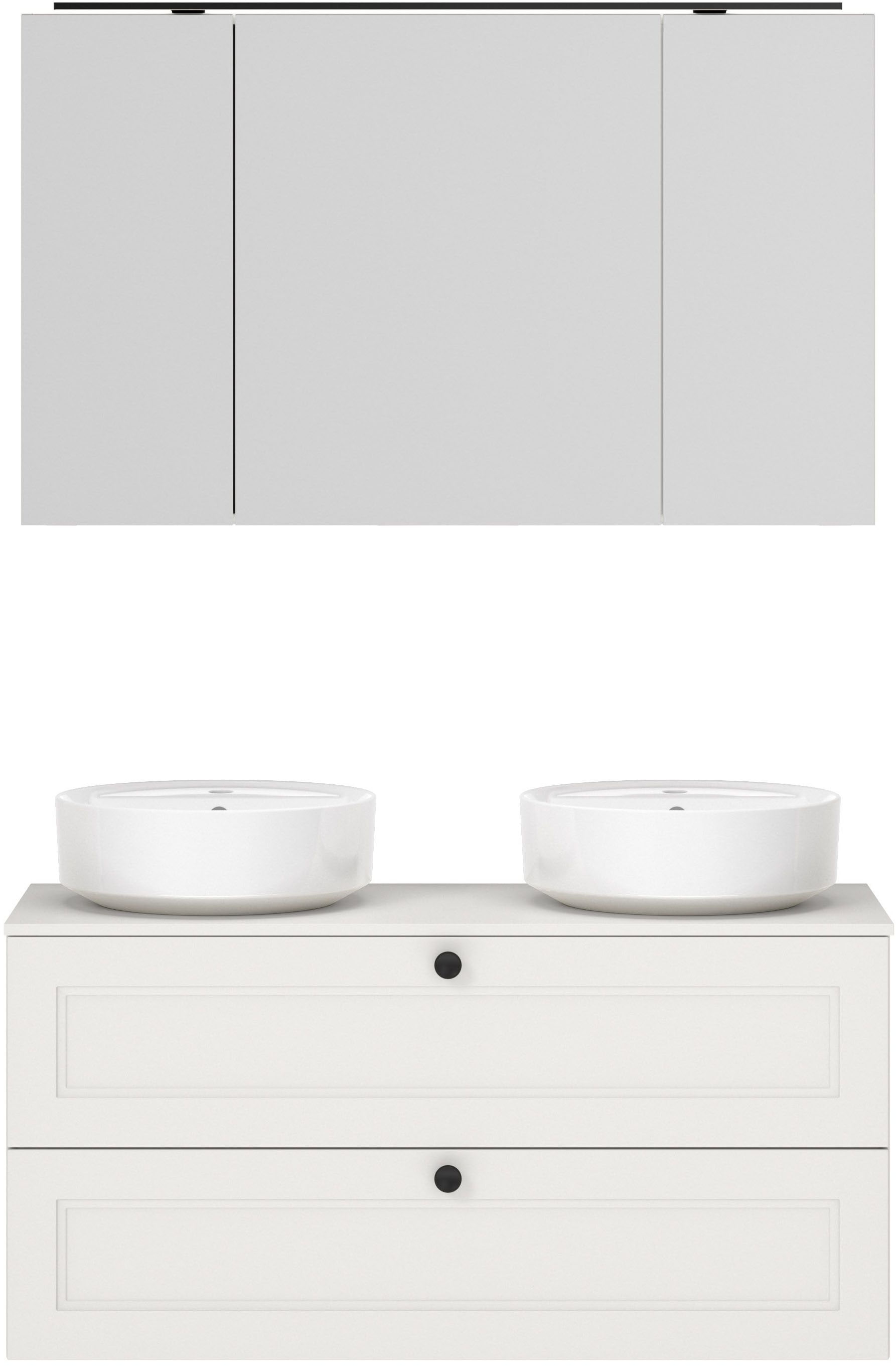 nobilia Badmöbel-Set "Cascada" Set, inkl. 2 Aufsatzwaschbecken und Spiegelschrank mit Beleuchtung, 4 Stk. tlg.