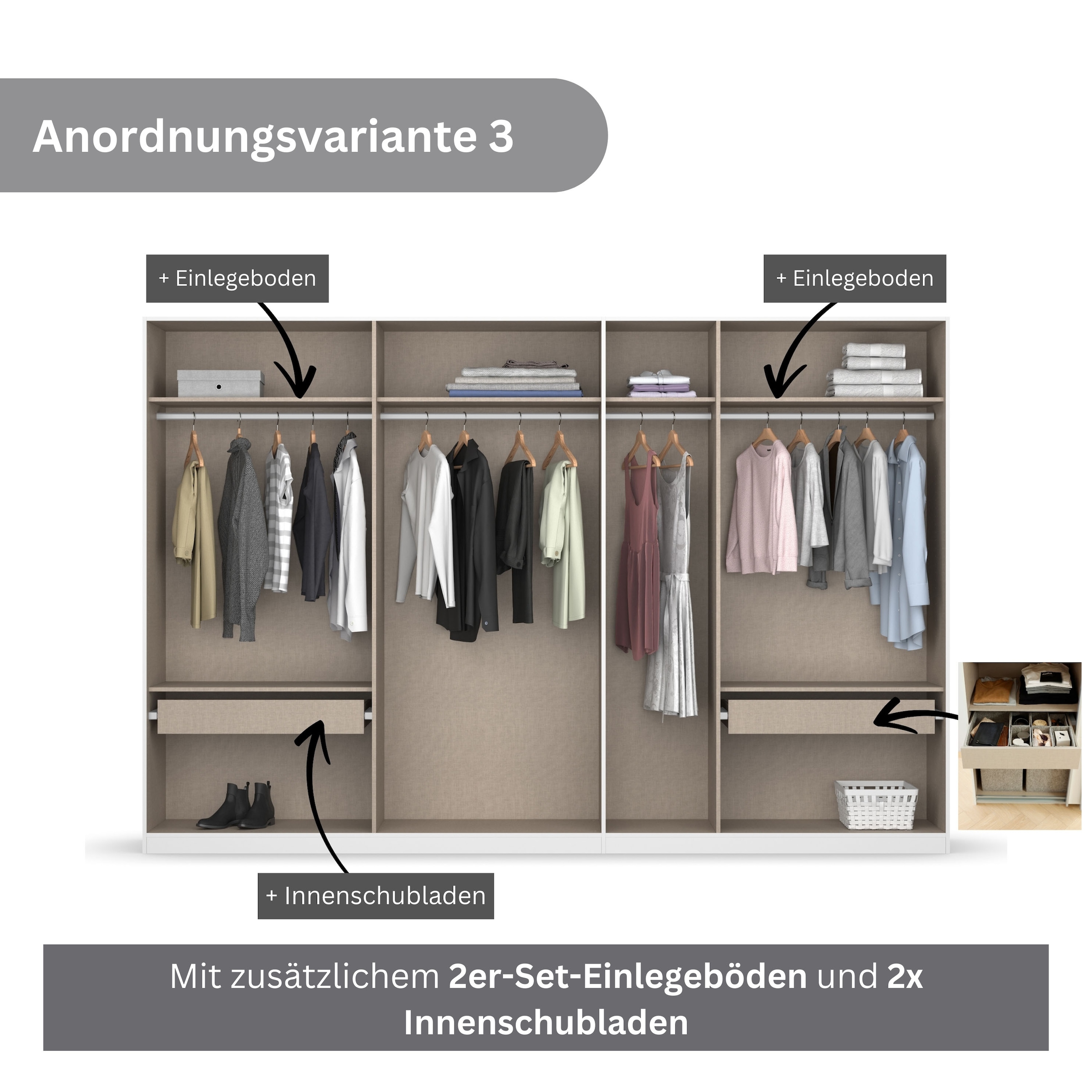 rauch Drehtürenschrank »Kleiderschrank Schrank Garderobe KOLUNA mit Glastüren und Spiegel«, inkl. 2 Innenschubladen sowie extra Einlegeböden MADE IN GERMANY