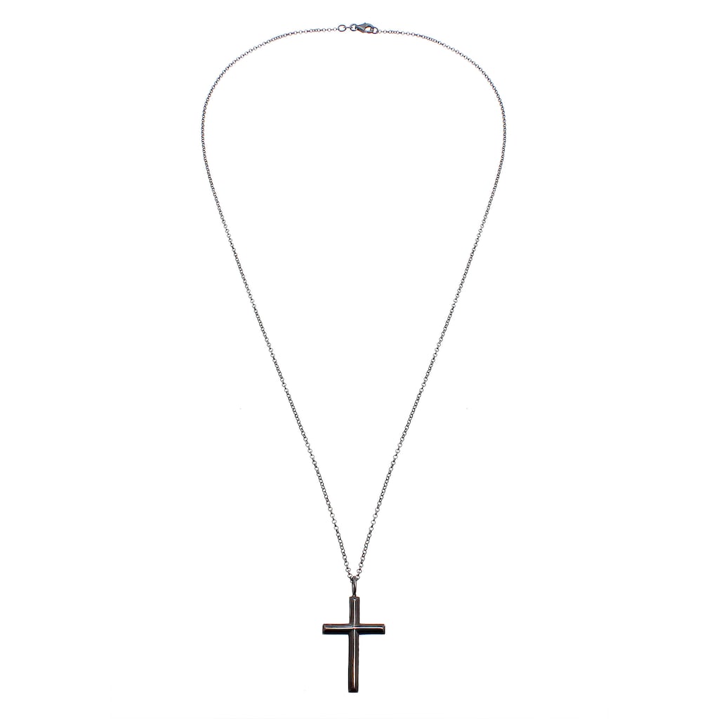 Kuzzoi Lange Kette »Herren mit Kreuz Oxidiert Massiv 925 Silber«