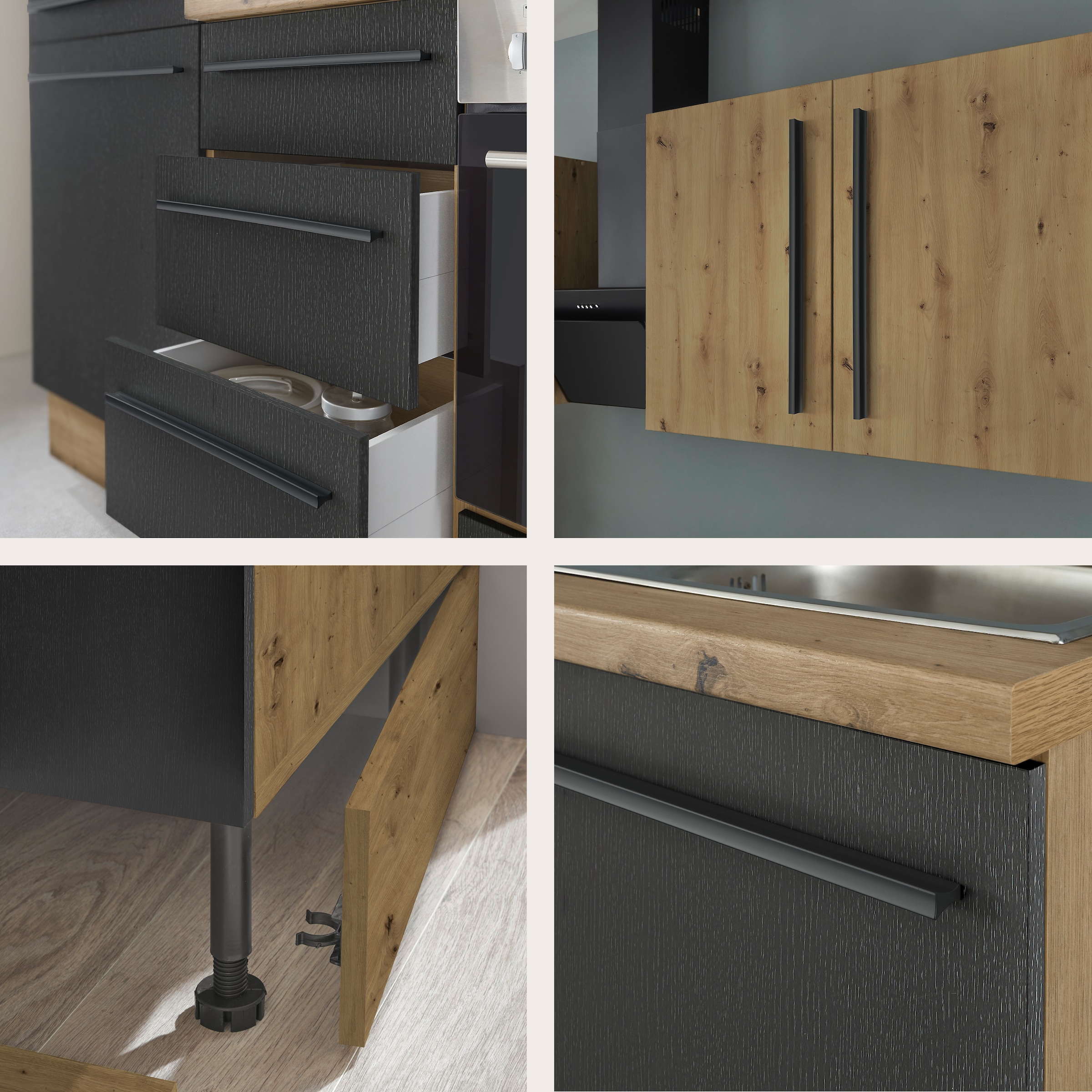 KOCHSTATION Küchenzeile »KS-Florida mit 38mm starker Arbeitsplatte«, Breite 220 cm, wahlweise mit E-Geräten, Soft-Close-Funktion