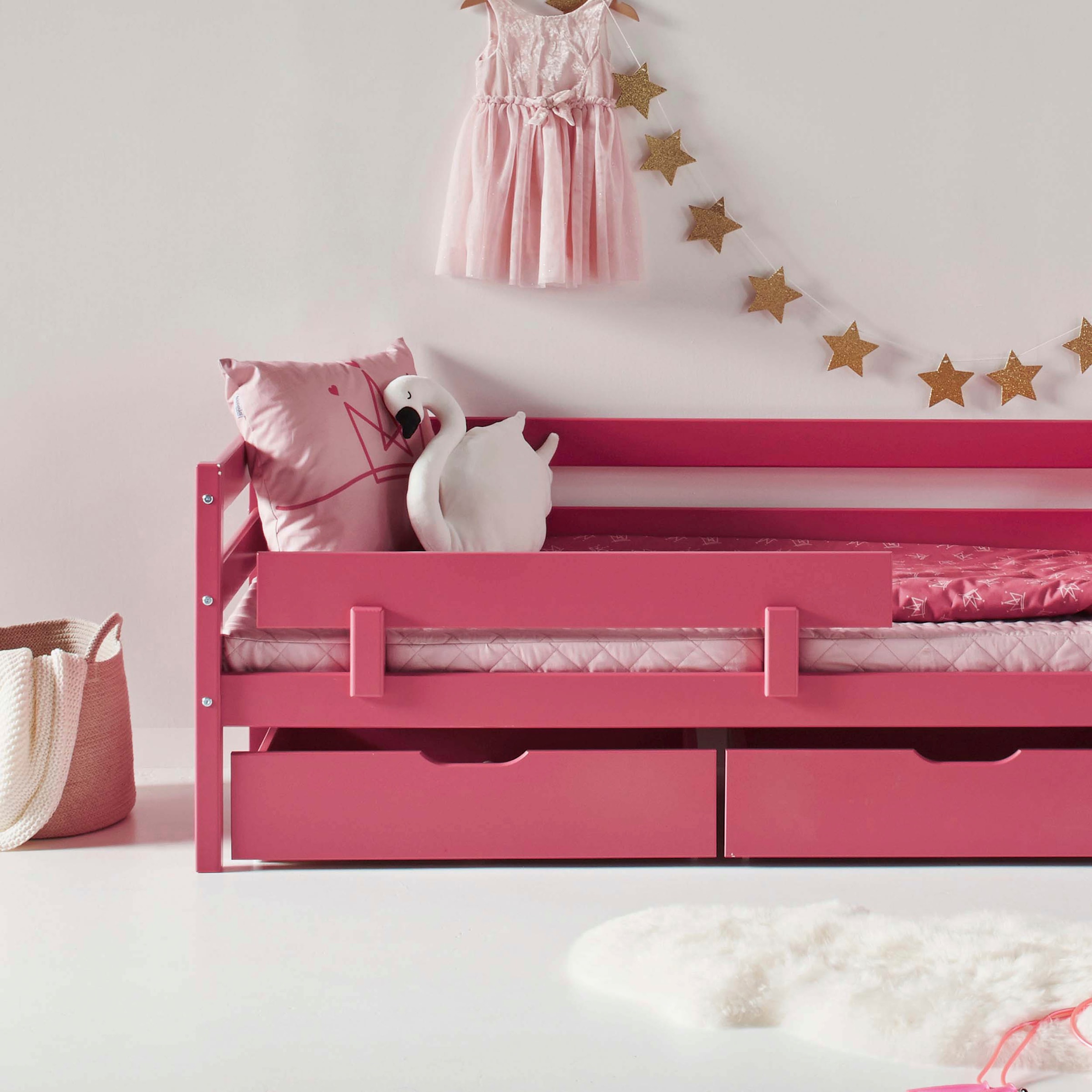 Hoppekids Einzelbett "ECO Comfort Kinderbett, Kiefer Massivholz, Jugendbett inkl. Rollrost" 70x160 cm, wahlweise in verschieden Farben/ Matratze/ Absturzsicherung