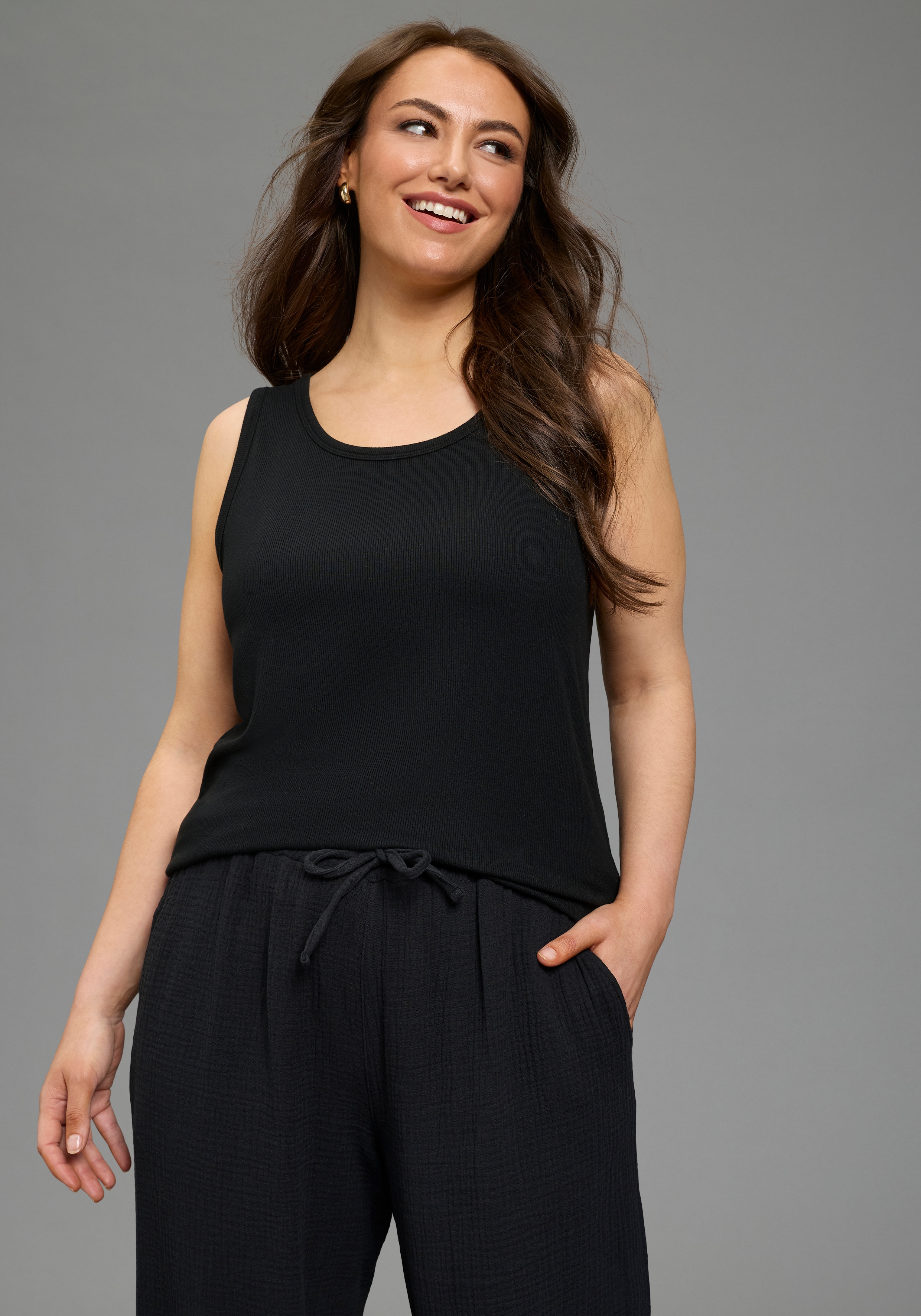 Laura Scott CURVE Tanktop "Große Größen" figurbetonte Passform, aus Viskose und Elasthan, in Rippware
