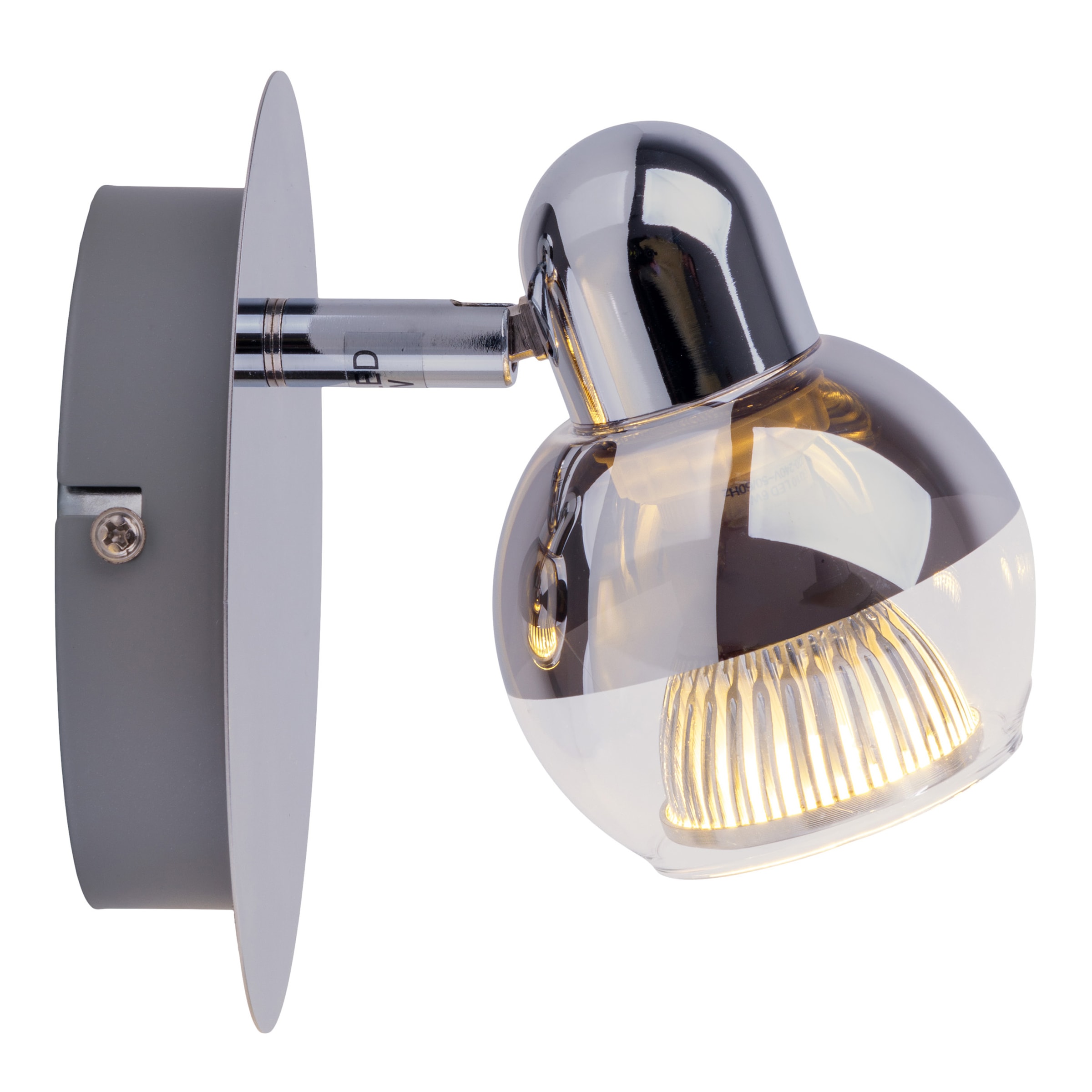 näve Wandstrahler »Boccia«, 1 flammig, Leuchtmittel GU10 | LED wechselbar, 1flg. incl. LED GU10 6W, chrom, Glasschirm, verstellbarer Spot, D:14cm