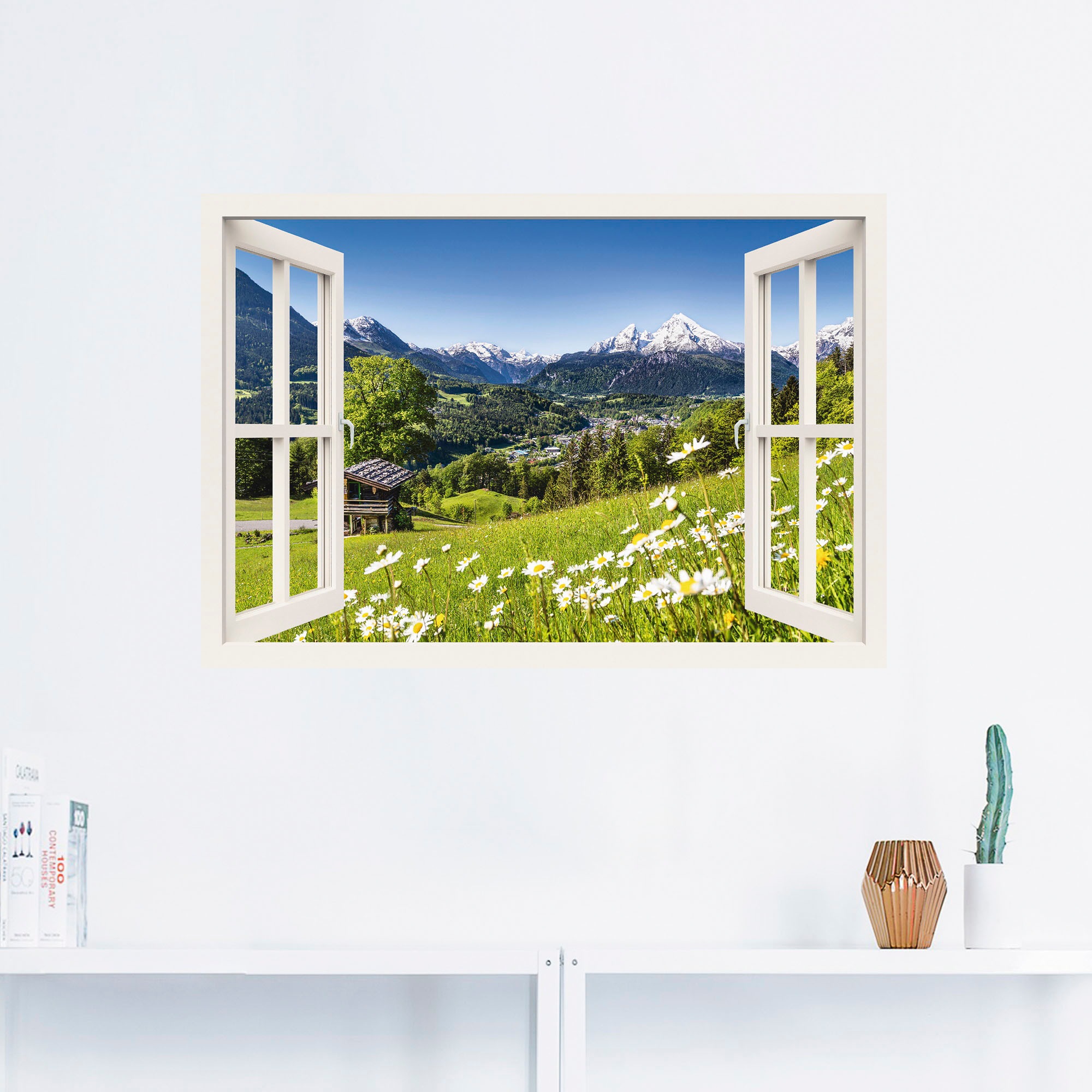 Artland Wandbild »Fensterblick Bayerischen Alpen«, Berge, (1 St.), als Alubild, Leinwandbild, Wandaufkleber oder Poster in versch. Größen