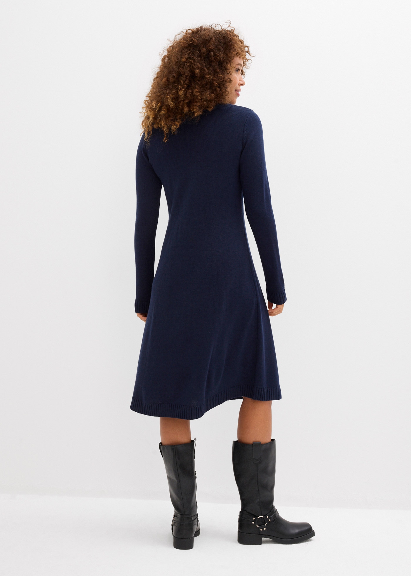 bonprix Strickkleid »Strickkleid in ausgestellter Form« für den Alltag, aus Baumwolle und Polyacryl, ausgestellte Passform