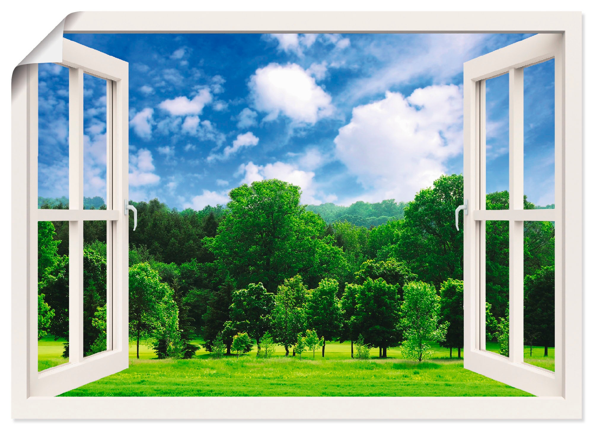 Artland Wandbild »Fensterblick - in kaufen Fensterblick, oder Leinwandbild, versch. BAUR Wandaufkleber als Wald«, St.), | Grüner (1 Poster Größen