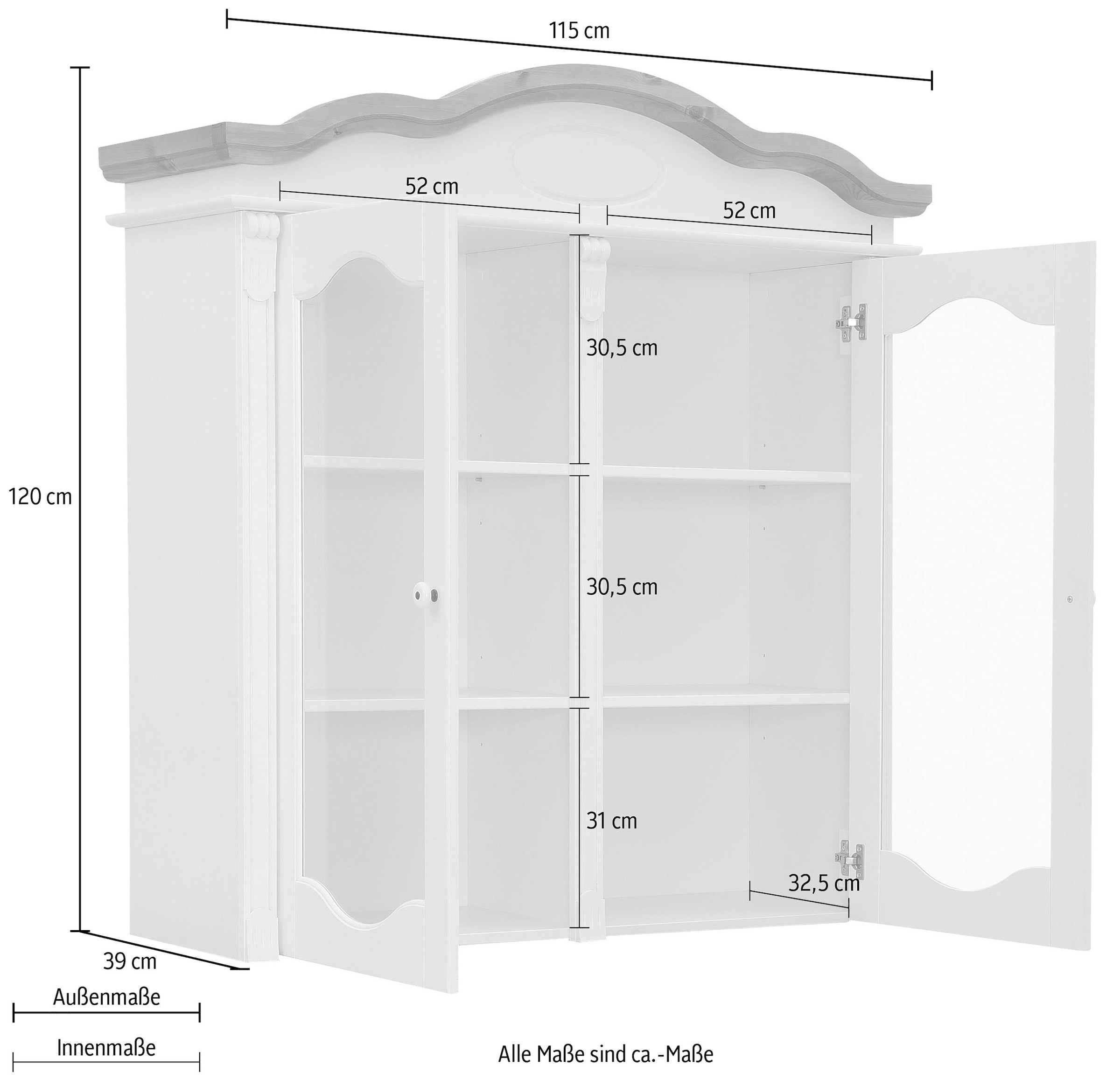 Home affaire Aufsatzschrank »Tessin«, Vitrinen-Aufsatz, Breite 115 cm, aus massiver Kiefer, FSC®