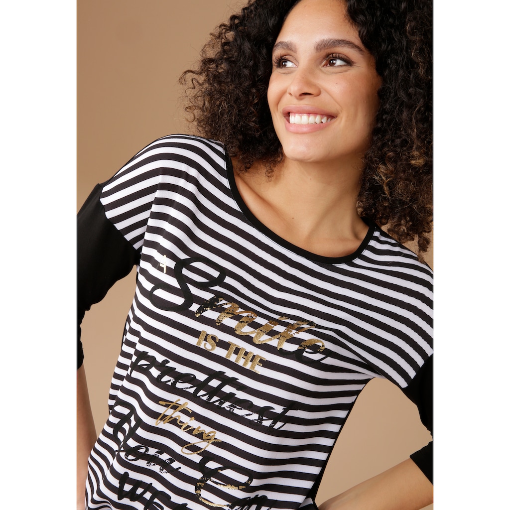 Aniston SELECTED Rundhalsshirt mit teilweise gold glänzendem Statement-Spruch