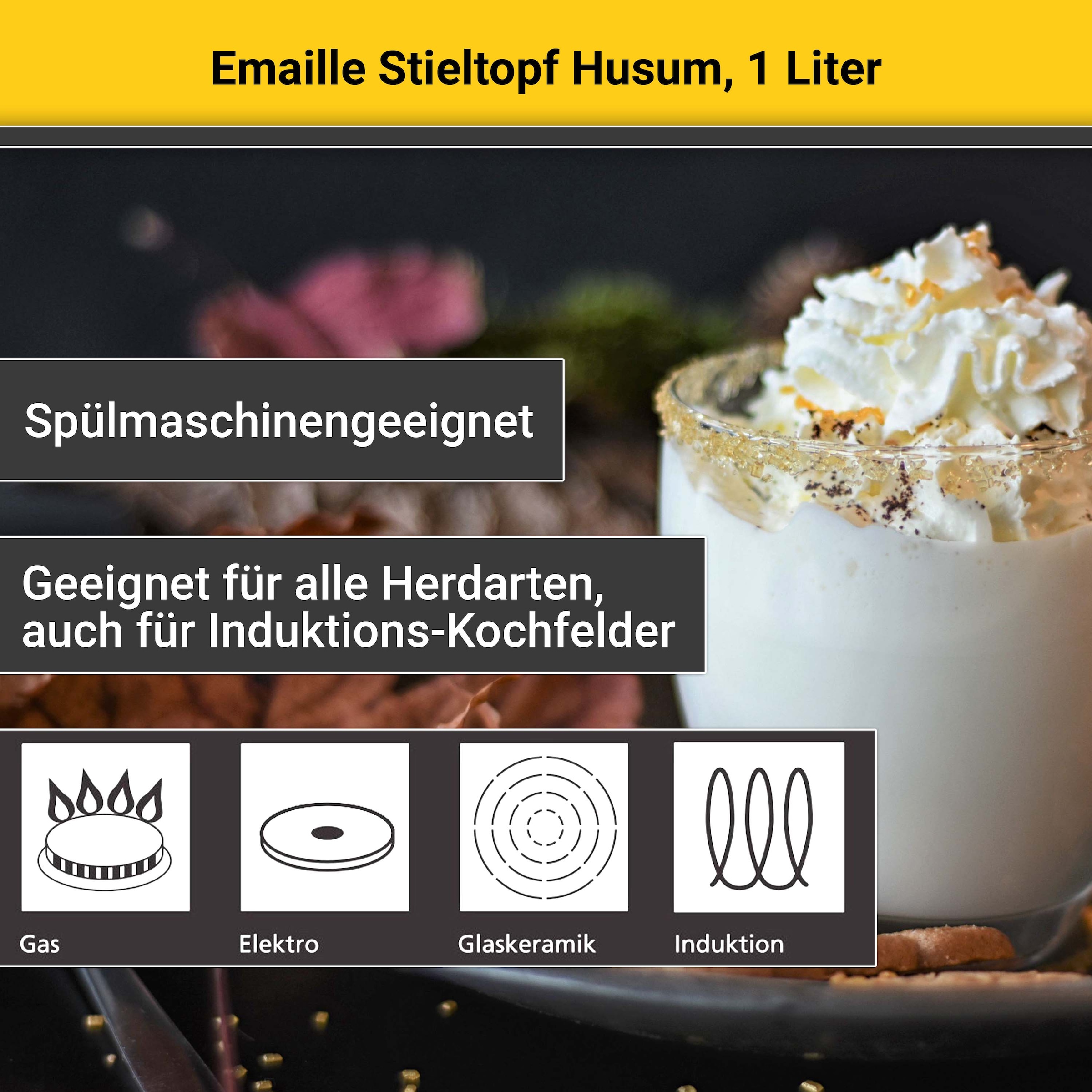 Krüger Kasserolle »Husum«, Emaille, (1 tlg.), für Induktions-Kochfelder geeignet, Ø 16 cm