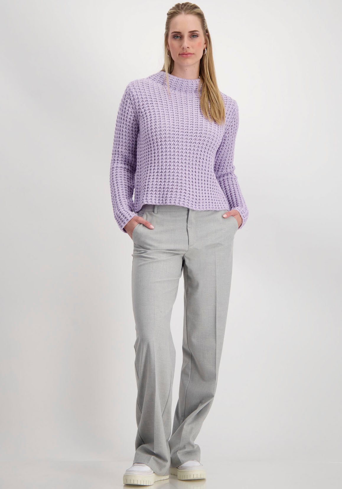 Monari Stehkragenpullover, aus Perlfangstrick
