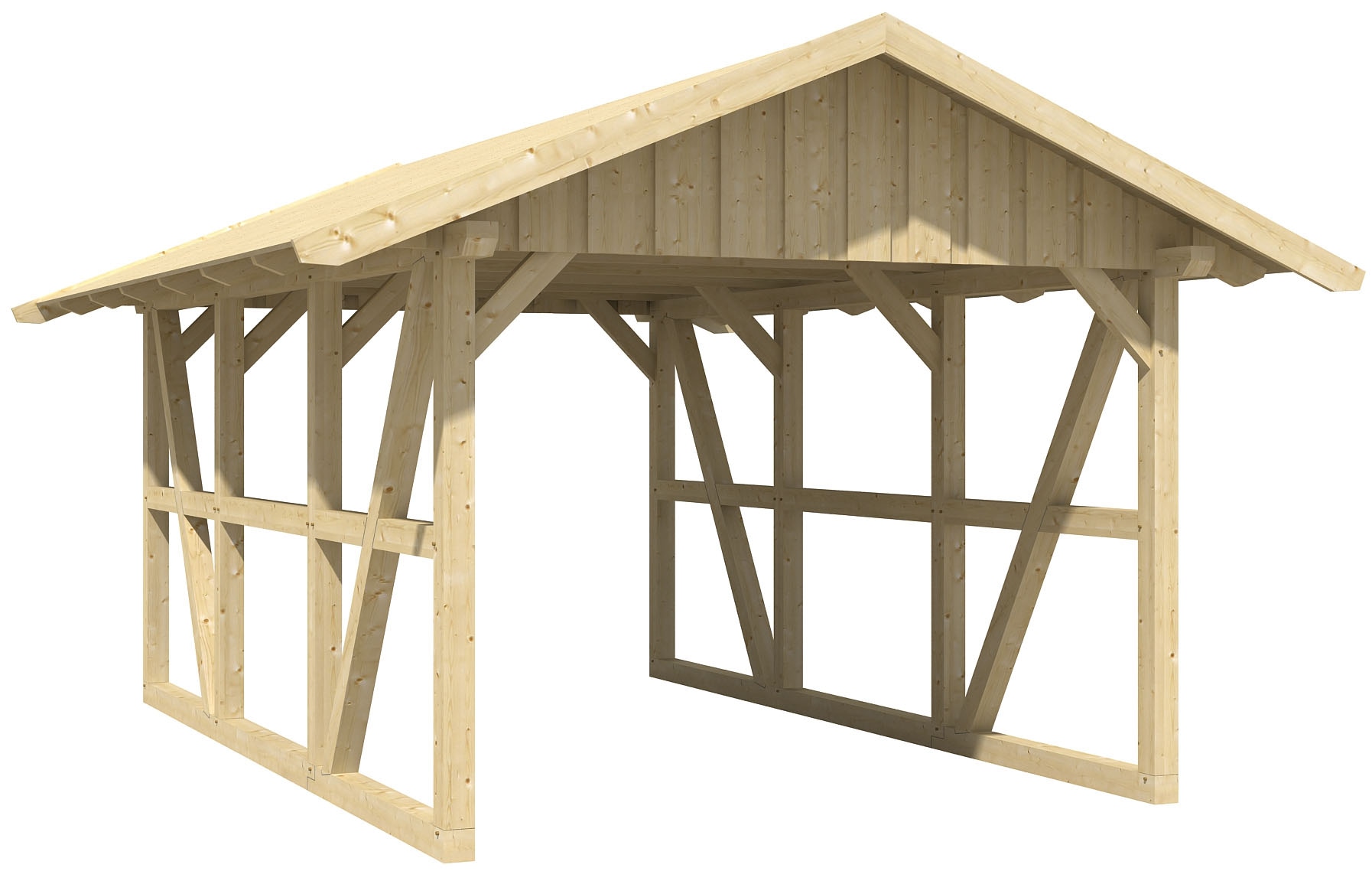 Skanholz Einzelcarport "Schwarzwald", KVH-Fichte, 300 cm, Weiß, mit Dachschalung