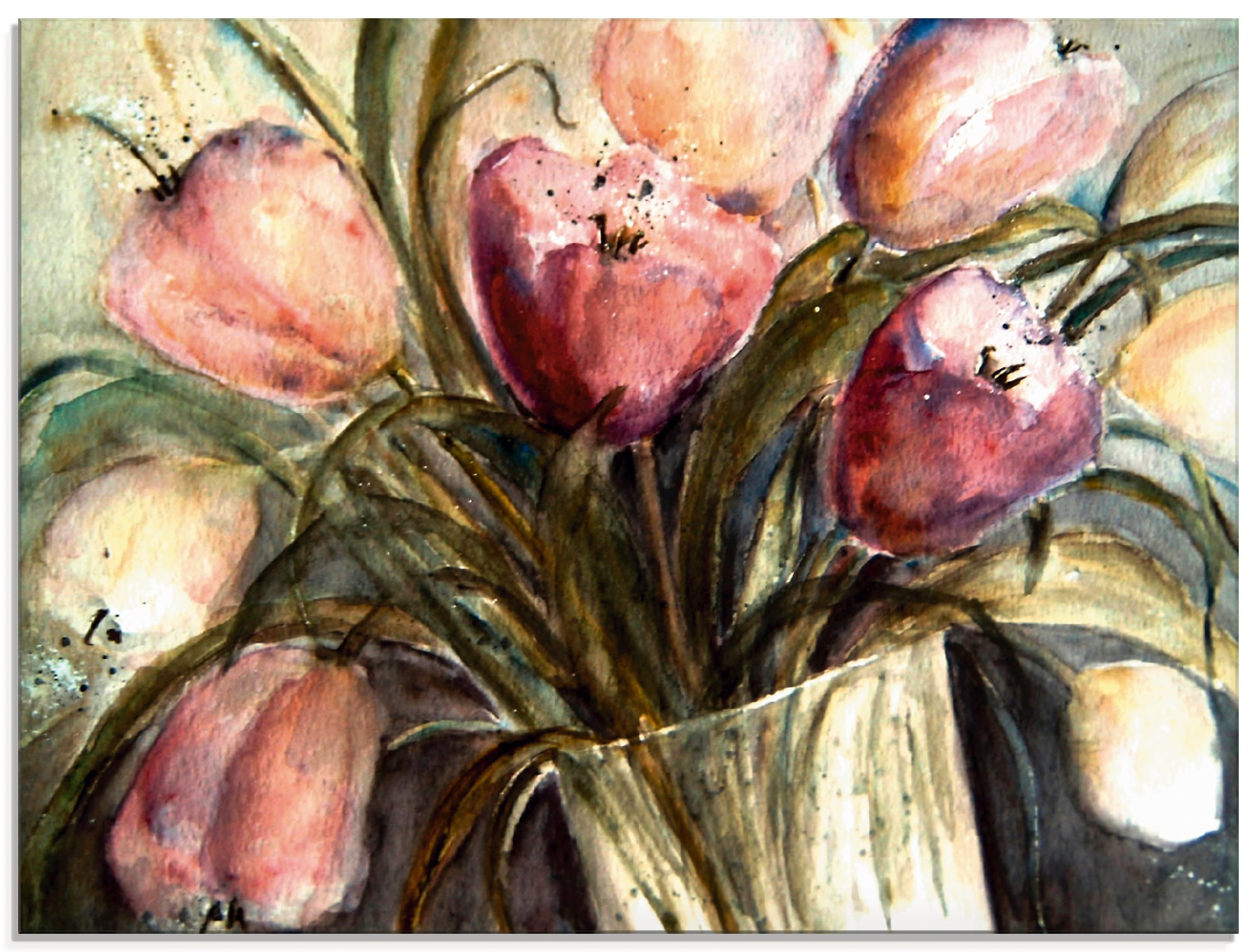 Artland Glasbild »Lila Tulpen in Vase«, St.), bestellen | Größen (1 BAUR Blumen, verschiedenen in