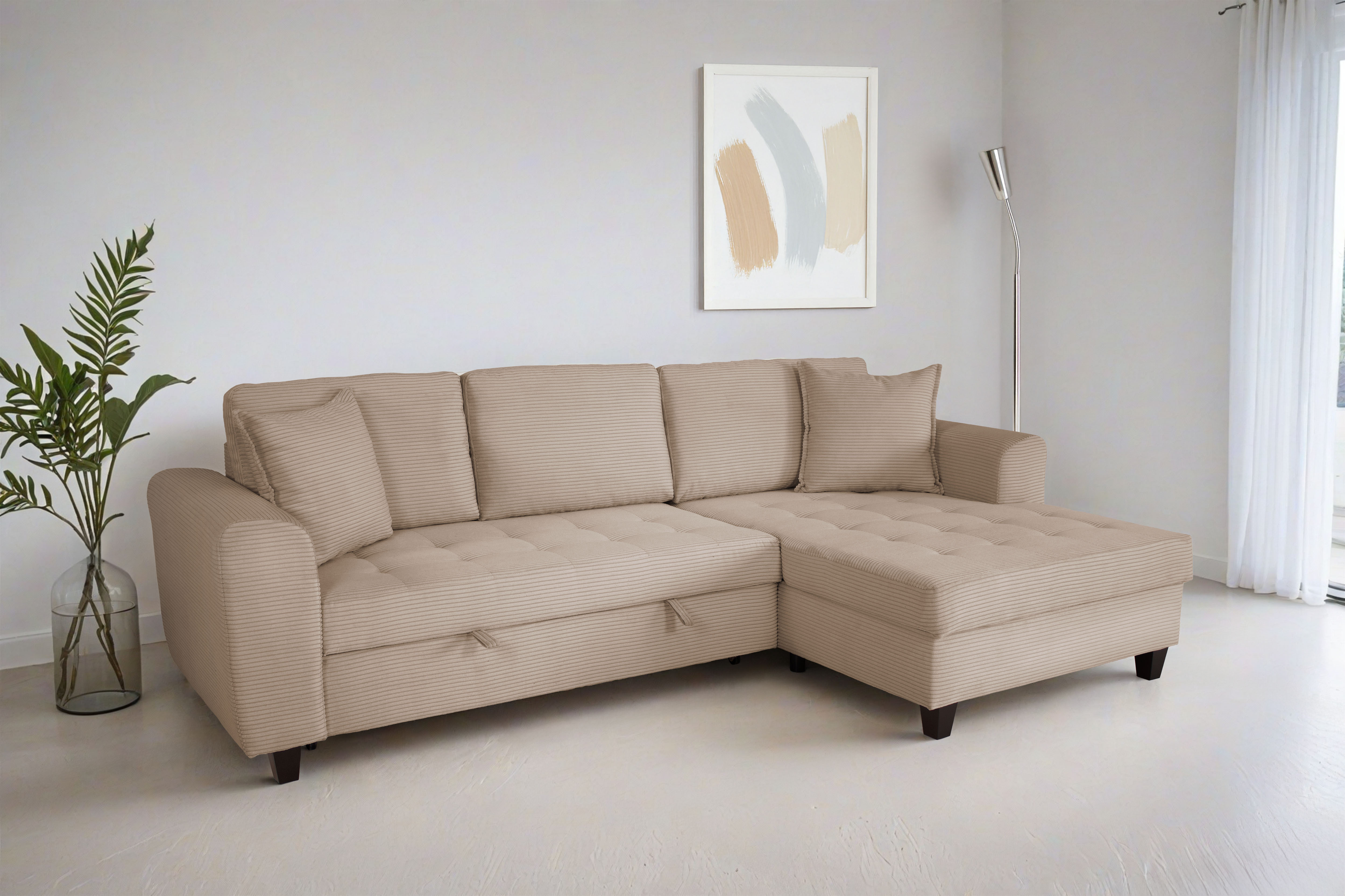 Trends by HG Ecksofa "Moritz L-Form, B: 265 cm" mit Schlaffunktion, Bettkasten & Zierkissen
