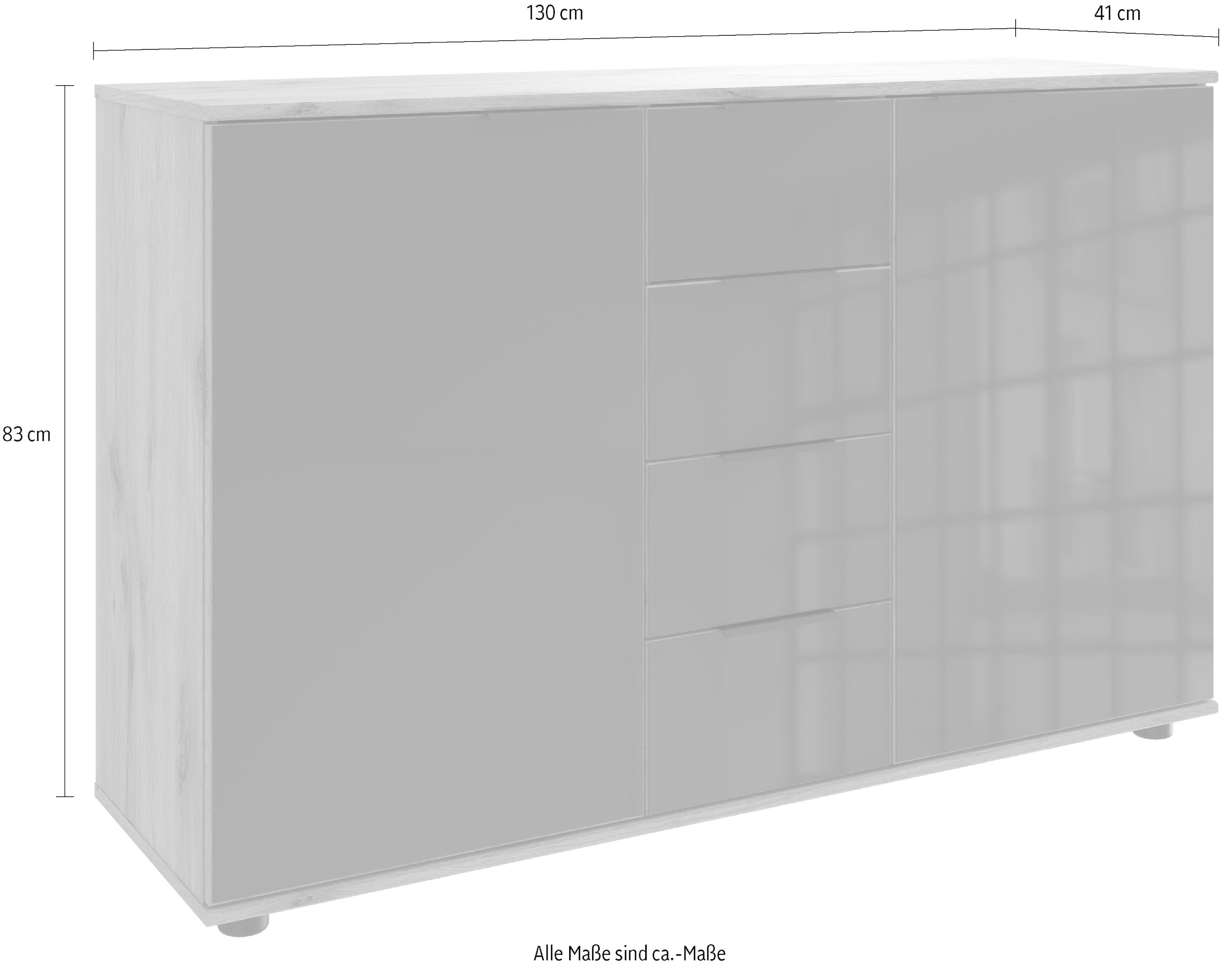 Wimex Kombikommode »Leonberg, Sideboard 2trg mit 4 Schubladen«, mit Glasfront, B/T/H 130/41/83cm, schwarze Metallgriffe